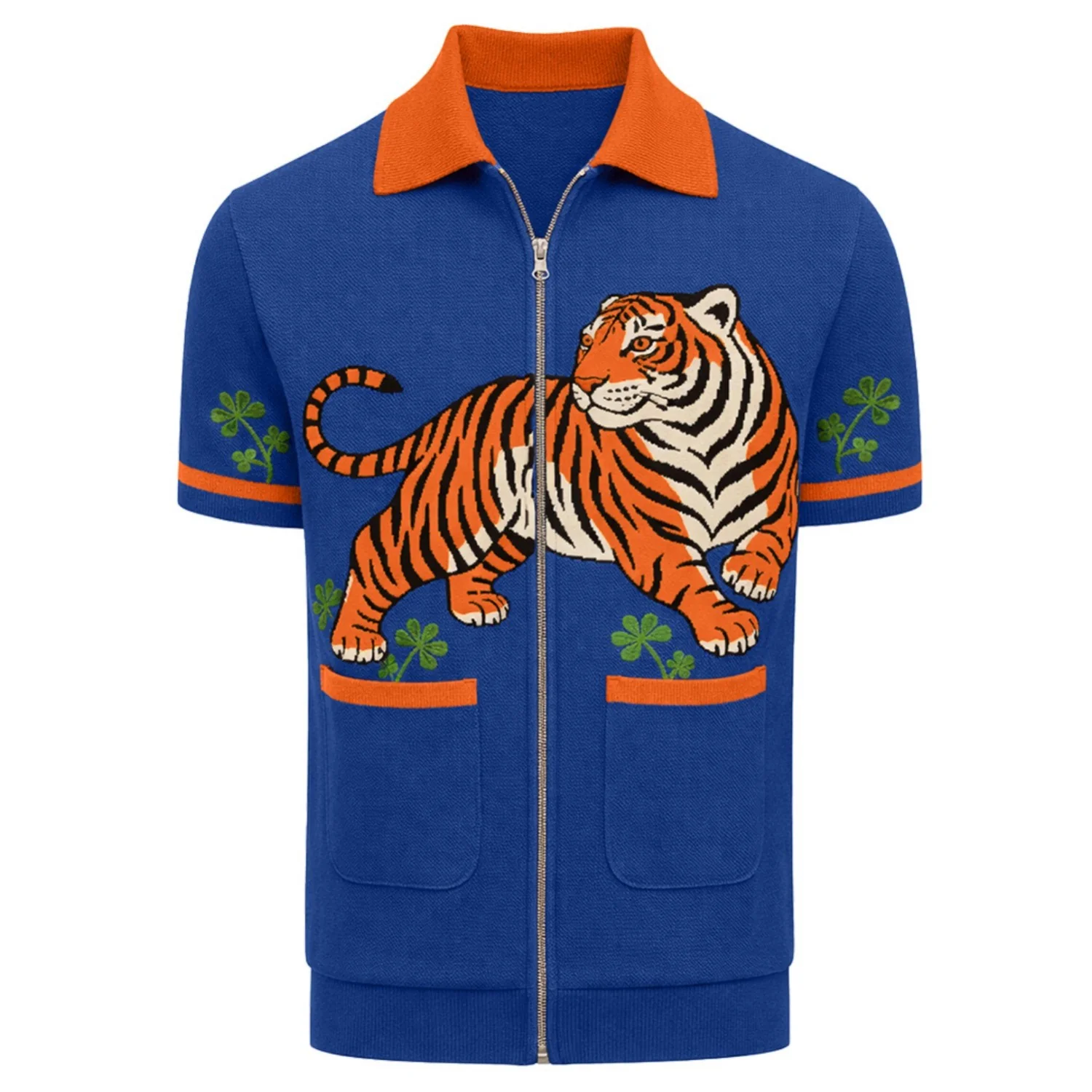 Men's Blue Vintage Animal Jacquard Knitted Cardigan