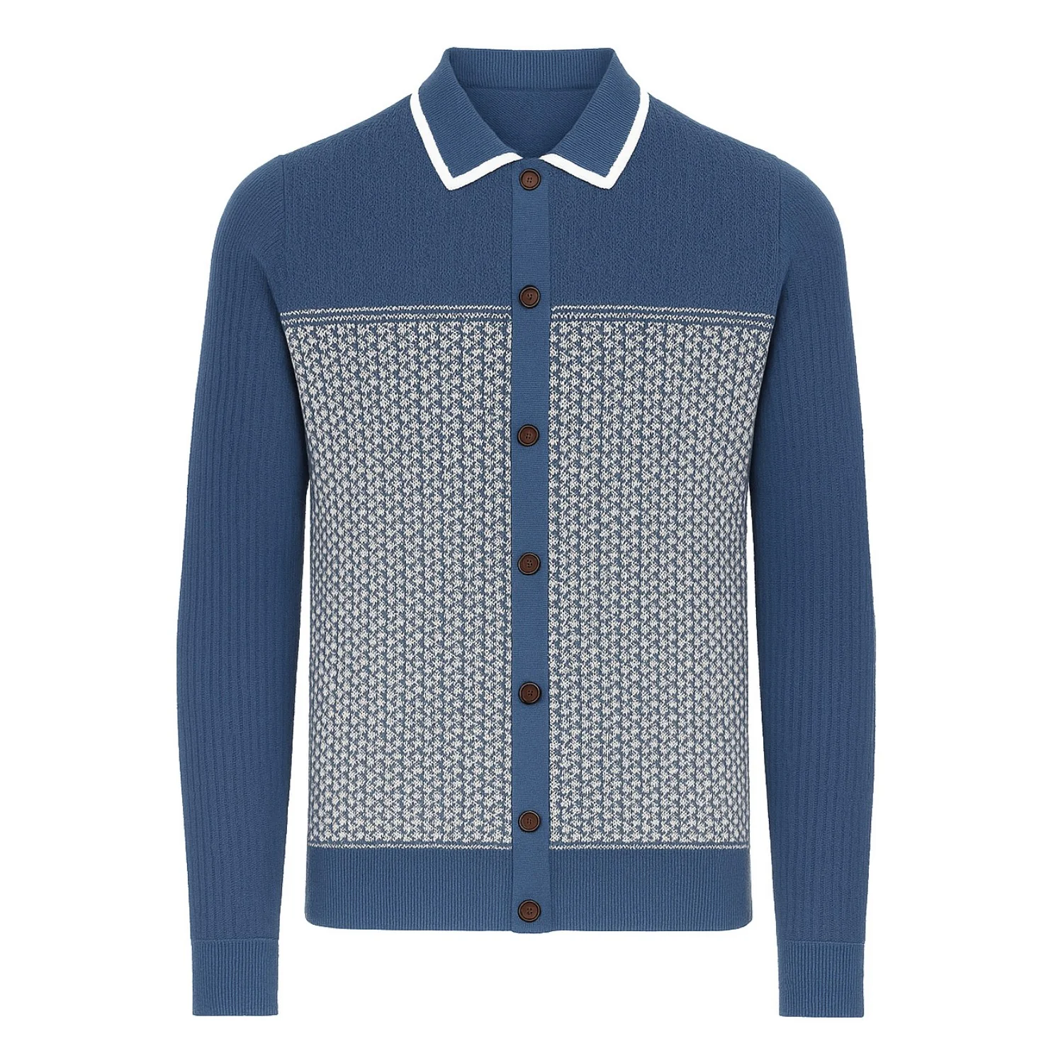 Men's blue vintage jacquard 1960s knitted cardigan