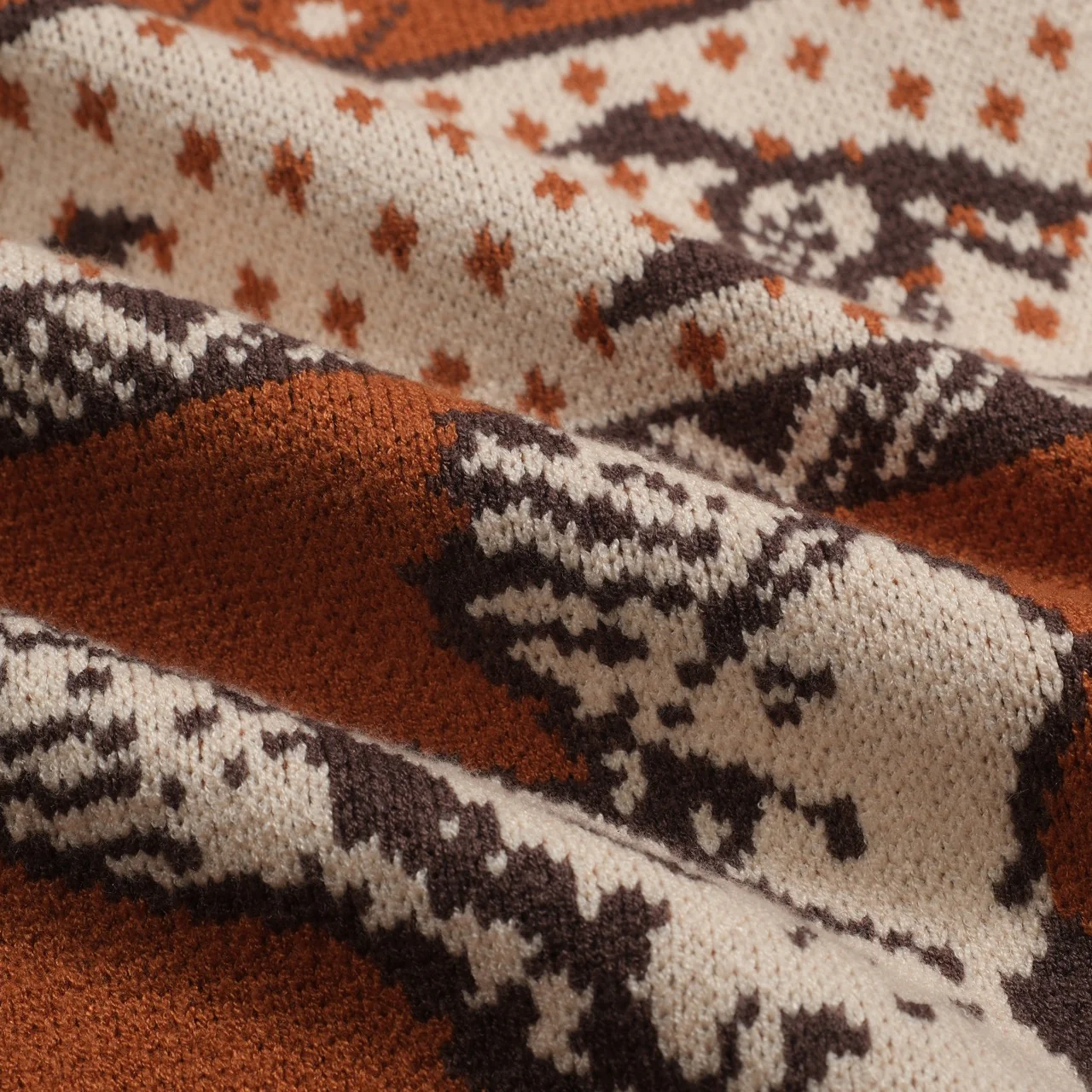 Men's brown 1960's casual jacquard sweater - Image 9