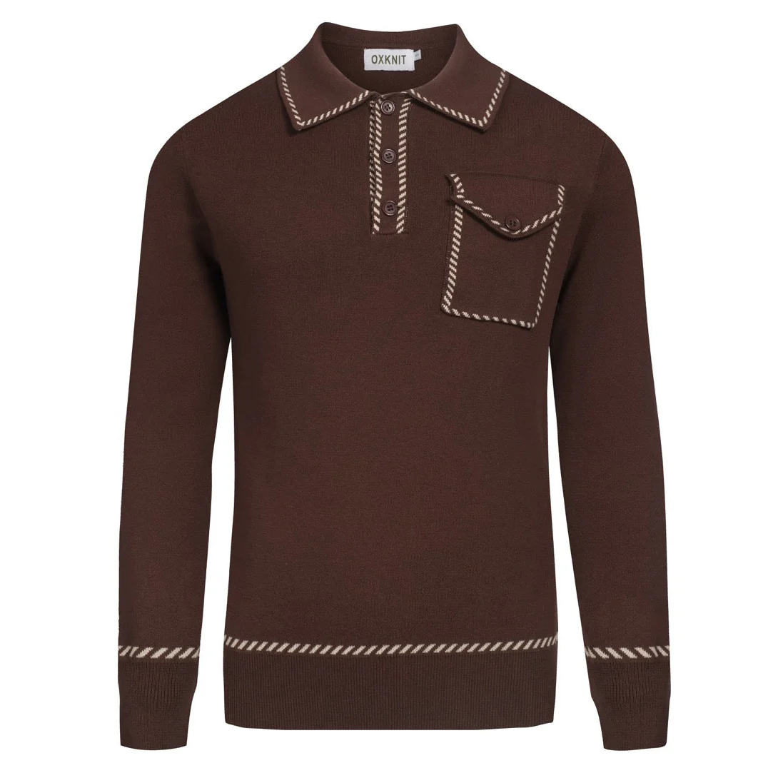 Men's Brown Classic Plaid Knitted Polo Shirt