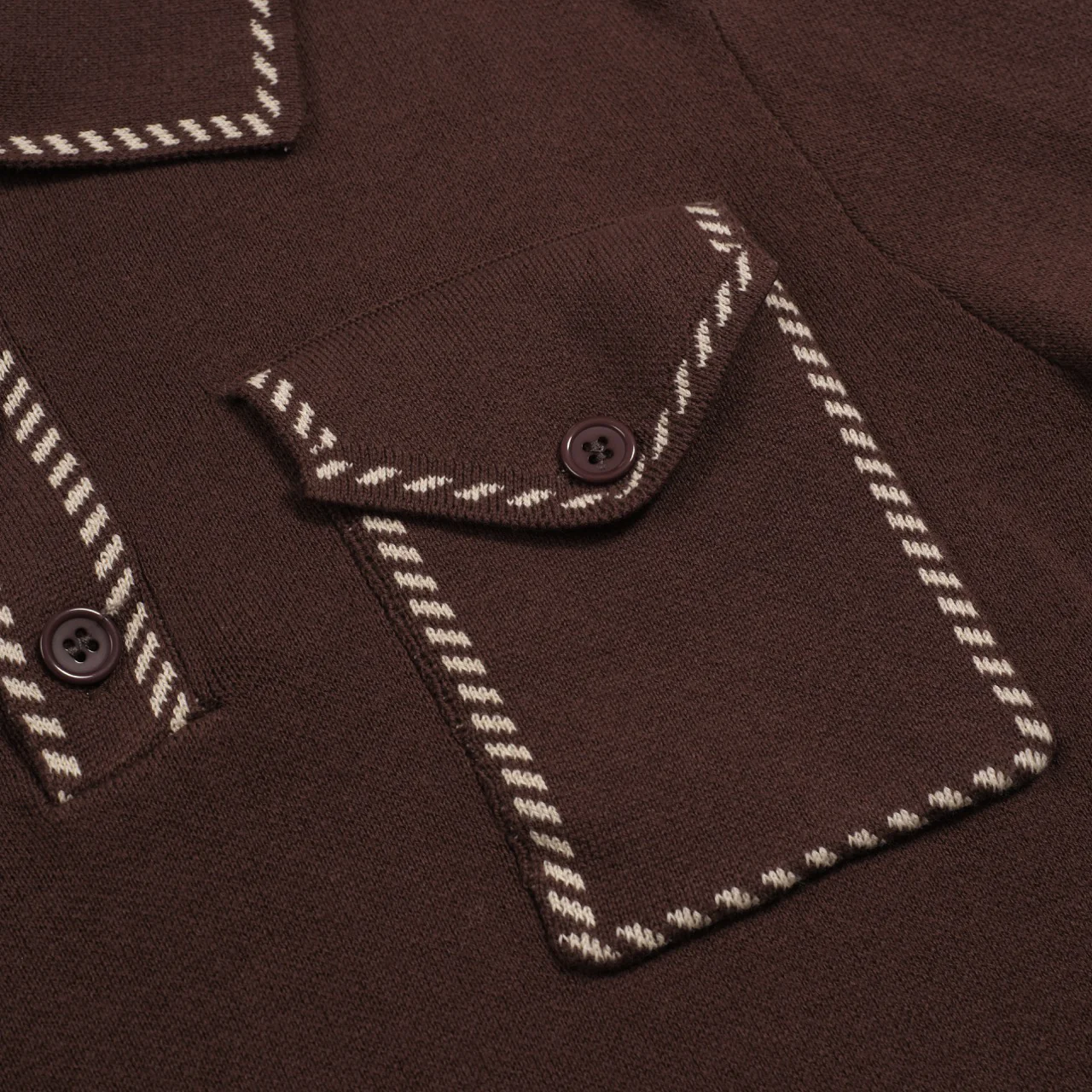 Men's Brown Classic Plaid Knitted Polo Shirt - Image 5