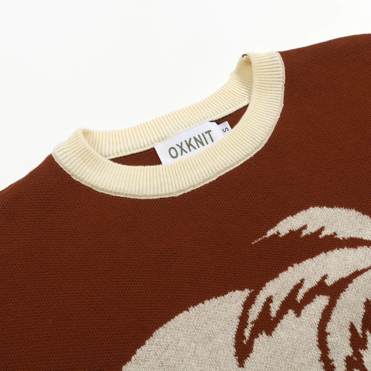 Men's brown coconut jacquard vintage casual knitwear - Image 4