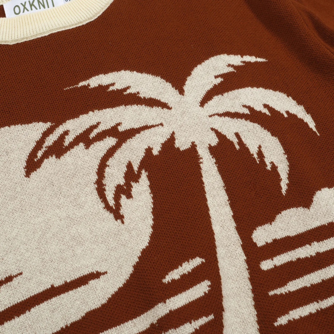 Men's brown coconut jacquard vintage casual knitwear - Image 5