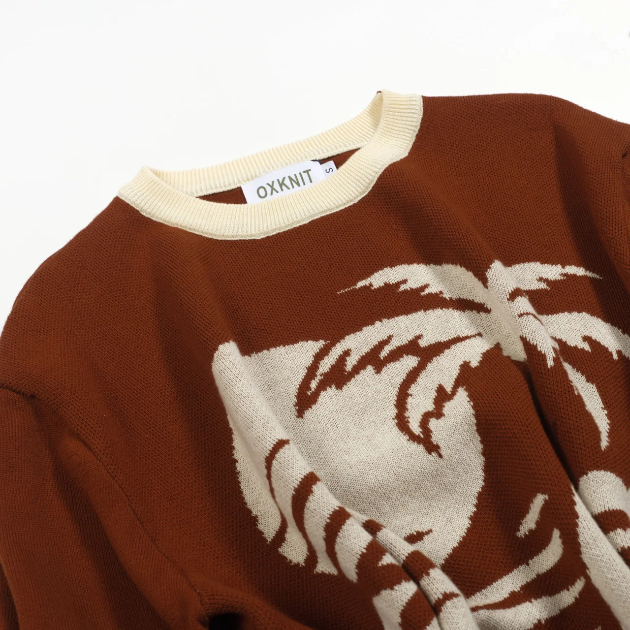 Men's brown coconut jacquard vintage casual knitwear - Image 8