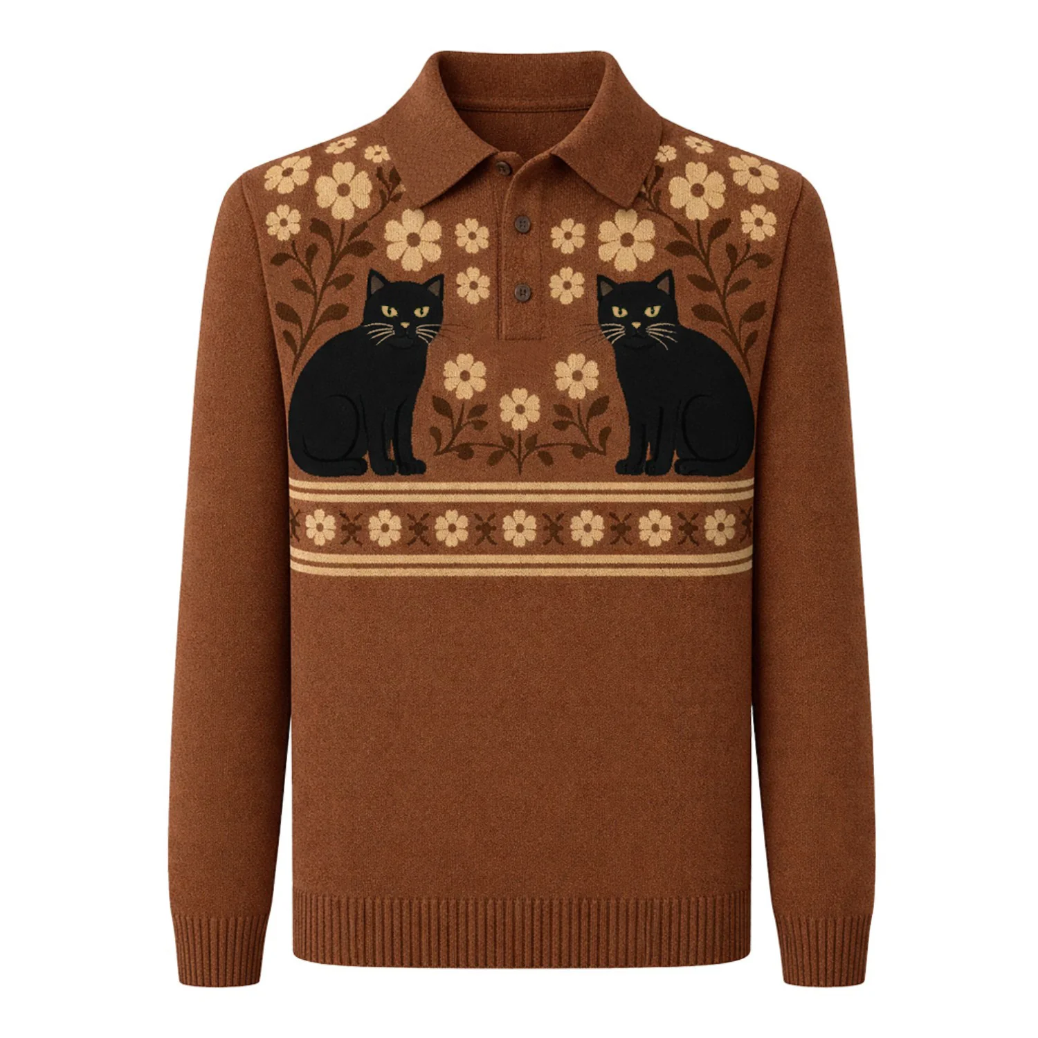 Men's Brown Fashion Retro Classic Jacquard Knit Polo