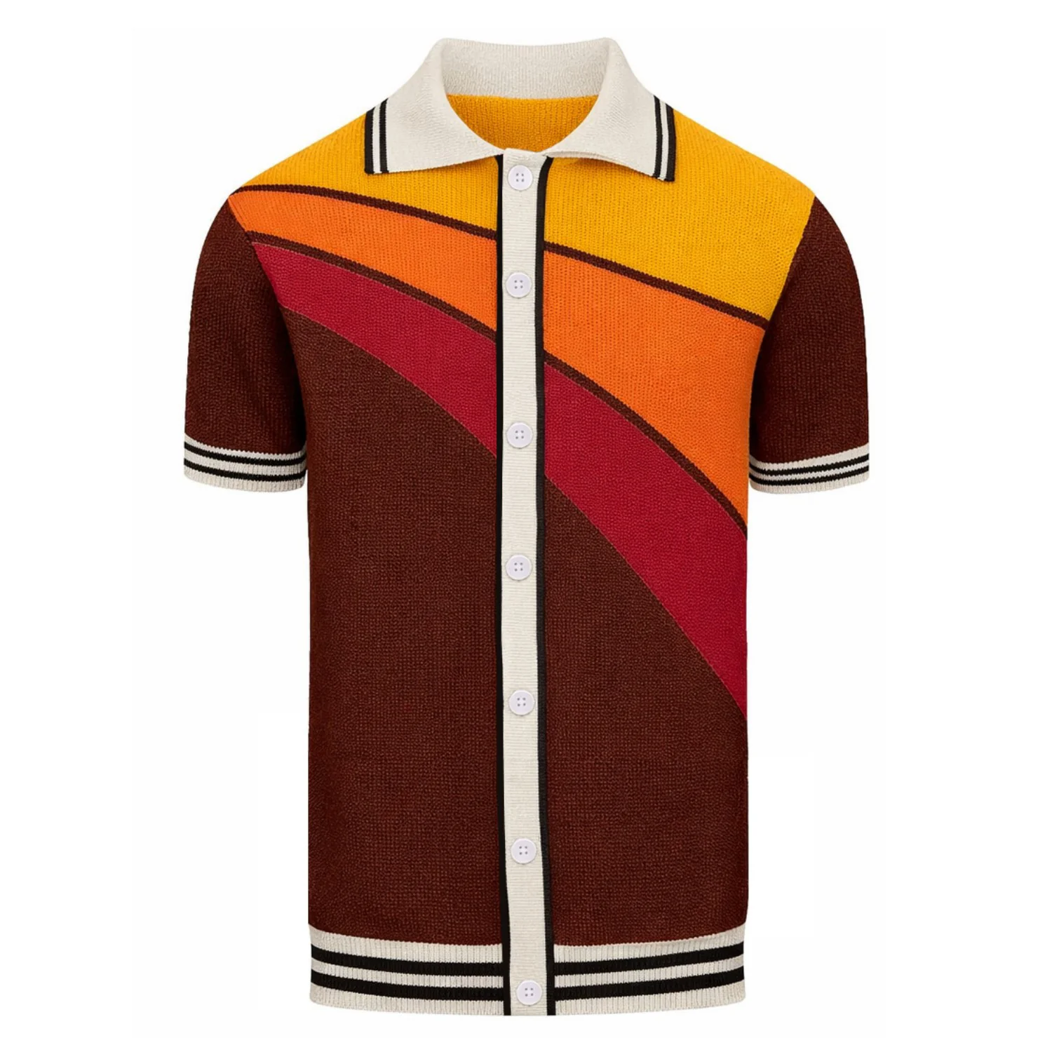 Men's Brown Retro Fashion Art Design Knitted Cardigan