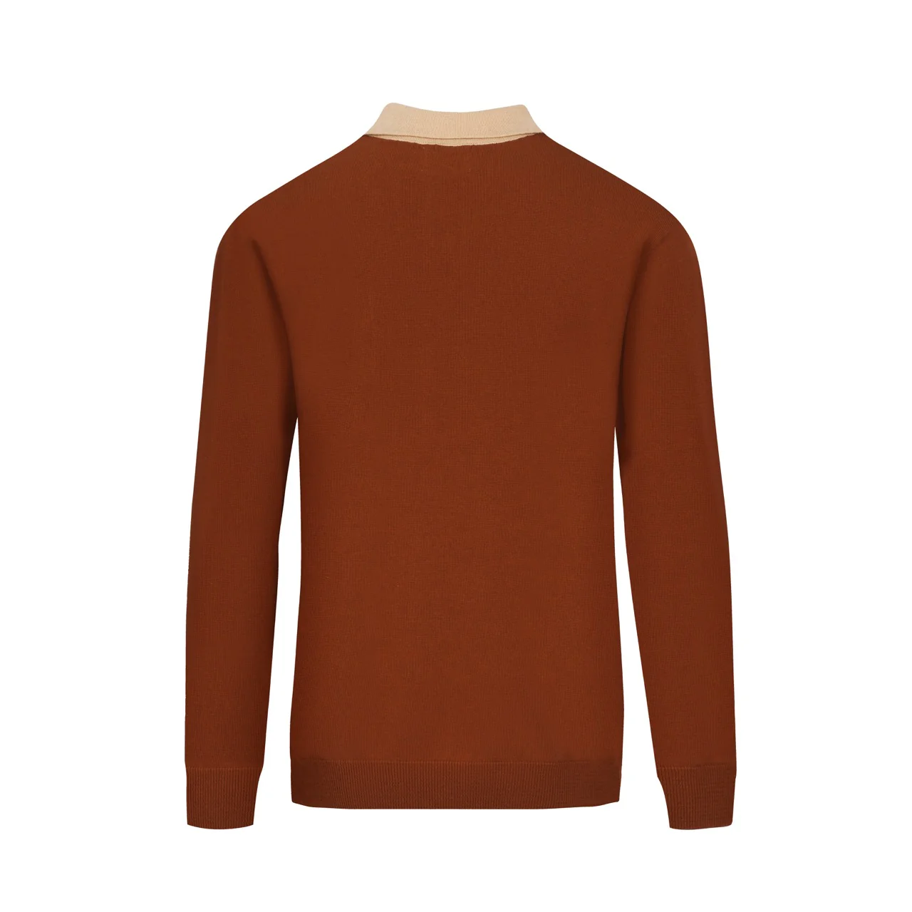 Men's brown striped pocket V-neck knitted polo shirt - Image 3