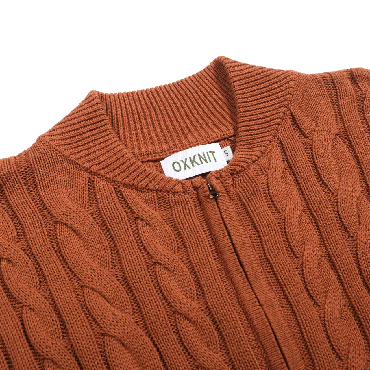 Men's brown twist knit zipper cardigan - Image 4