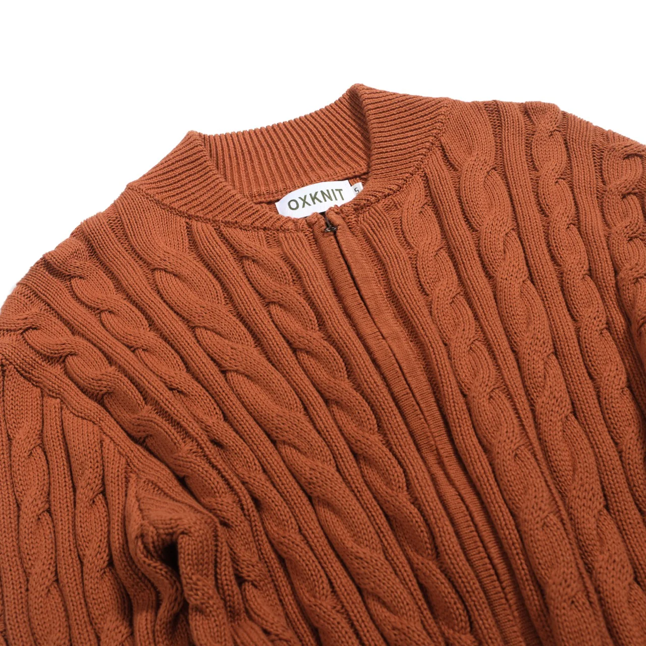 Men's brown twist knit zipper cardigan - Image 8