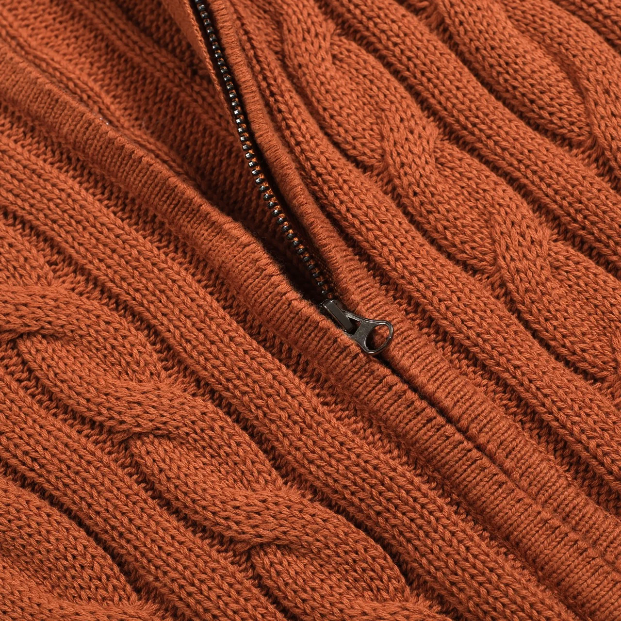 Men's brown twist knit zipper cardigan - Image 9