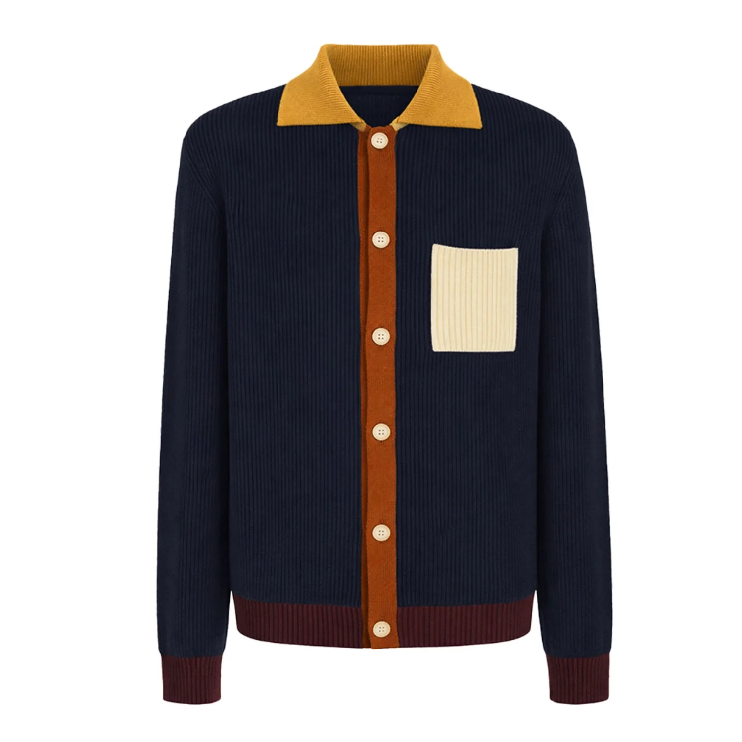 Men's dark blue artistic retro design knitted cardigan