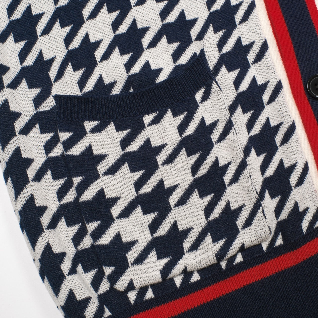 Men's dark blue birdcheck pocket knitted cardigan - Image 6