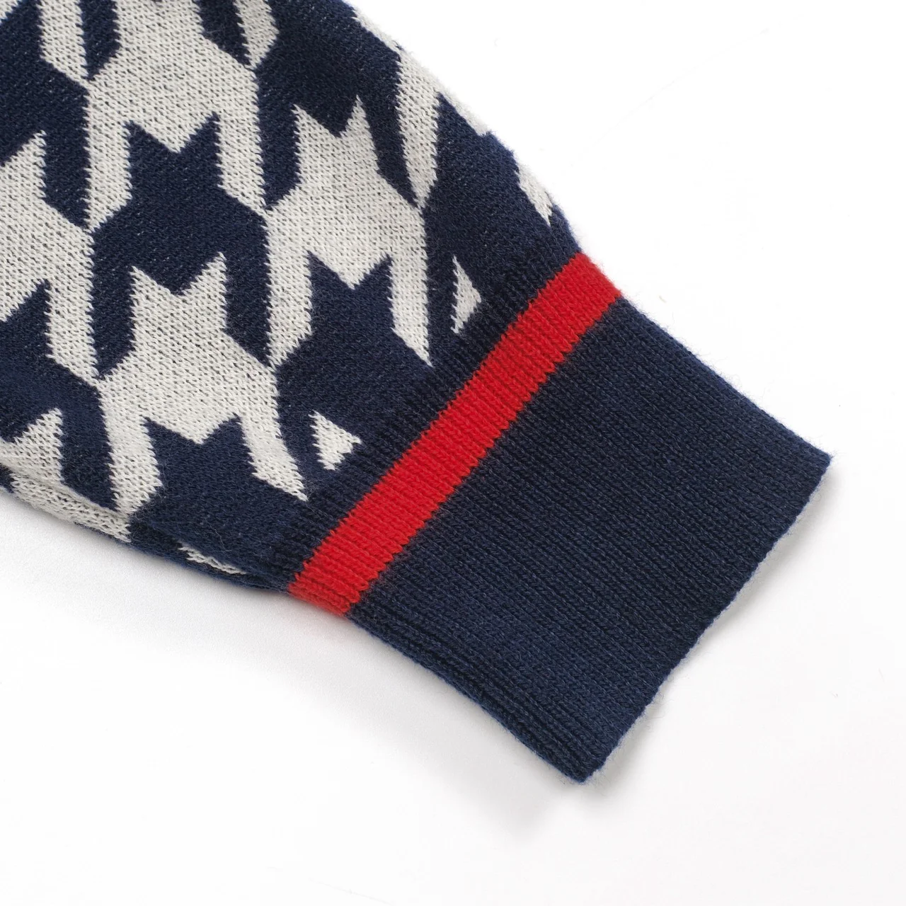 Men's dark blue birdcheck pocket knitted cardigan - Image 8