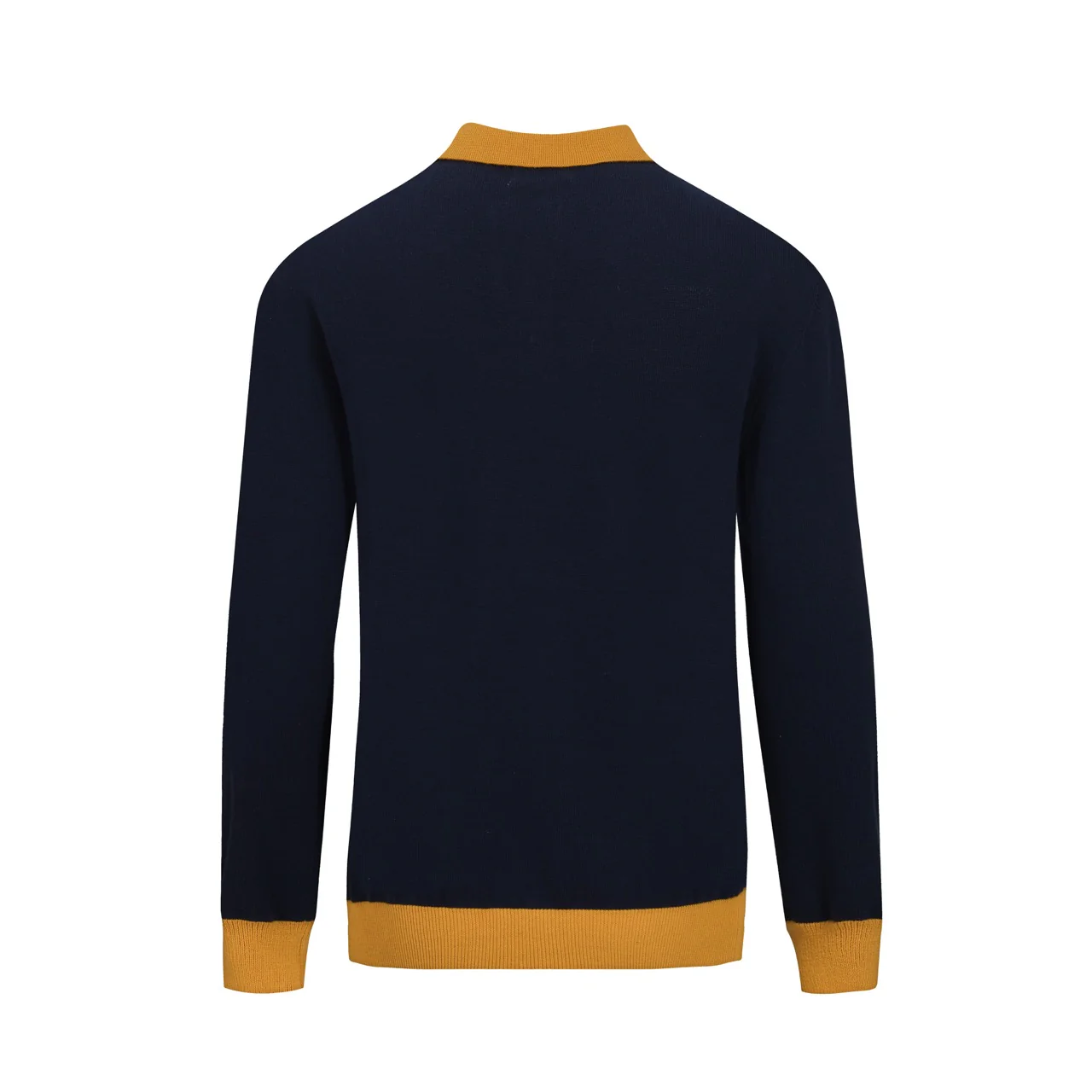 Men's Dark Blue Classic Bird Patterned Knitted Polo Shirt - Image 3