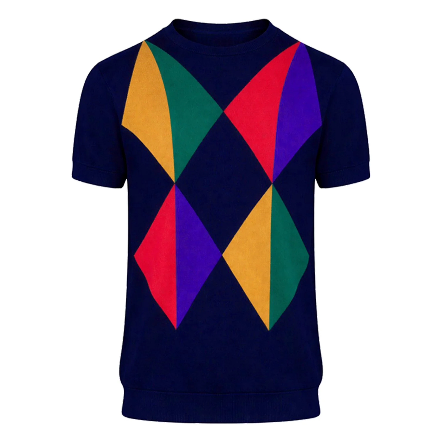 Men's Dark Blue diamond jacquard 60's knit T-shirt