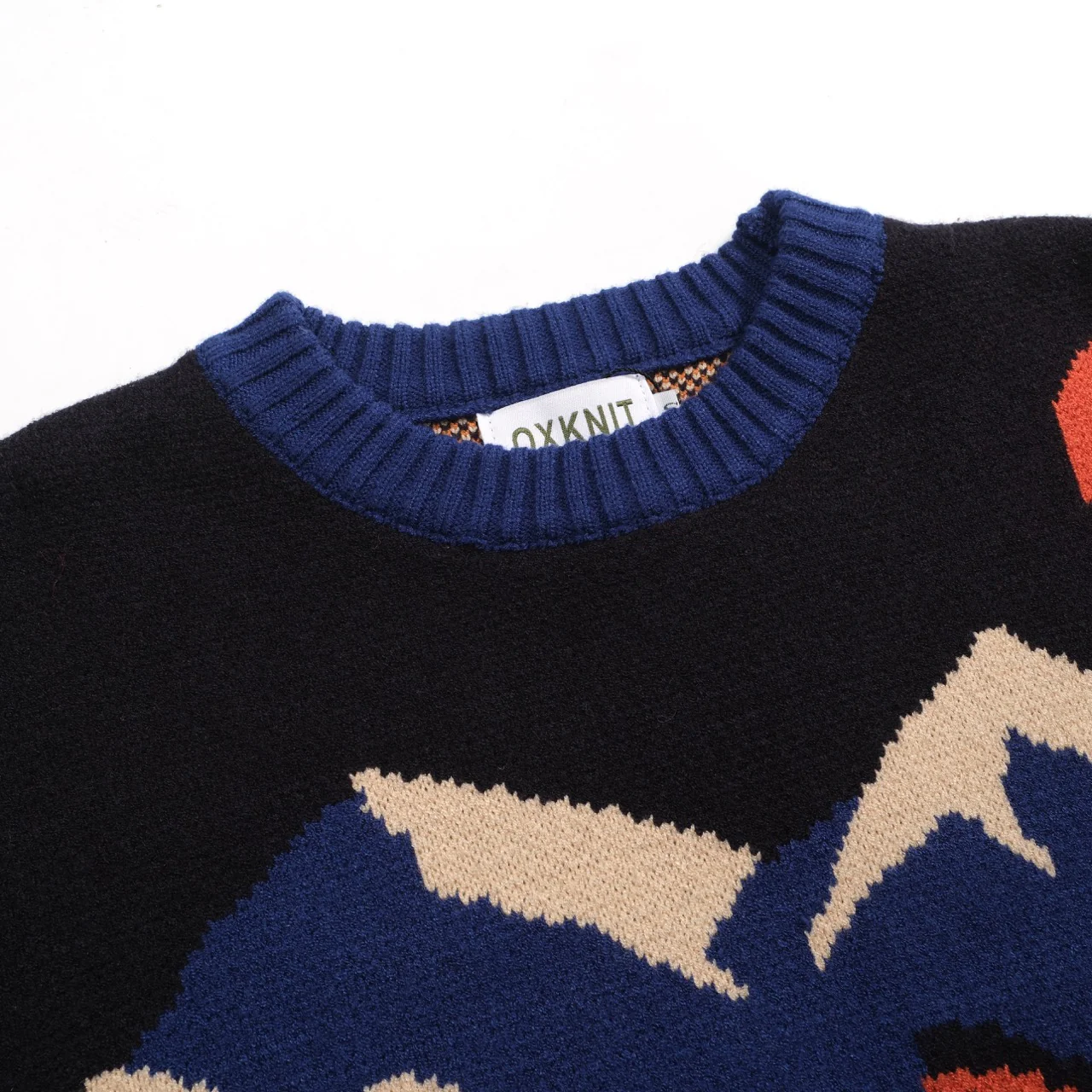 Men's dark blue fox jacquard vintage knitwear - Image 4