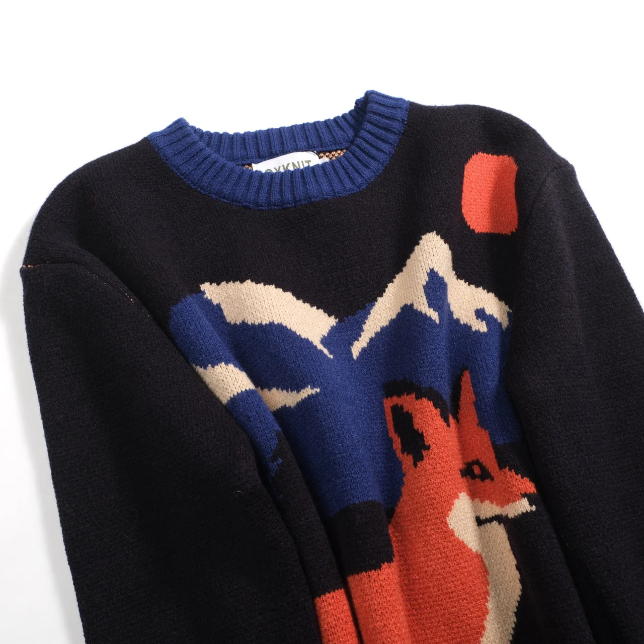Men's dark blue fox jacquard vintage knitwear - Image 9