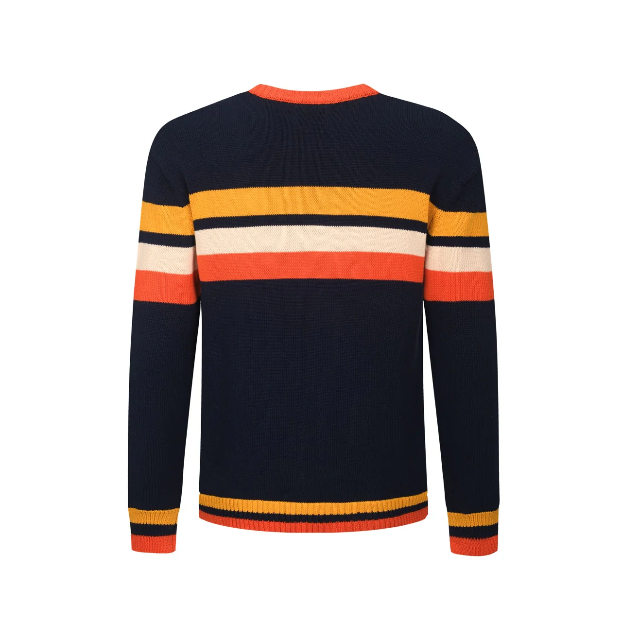 Men's dark blue retro art-striped fashionable jacquard round-neck knitwear - Image 3