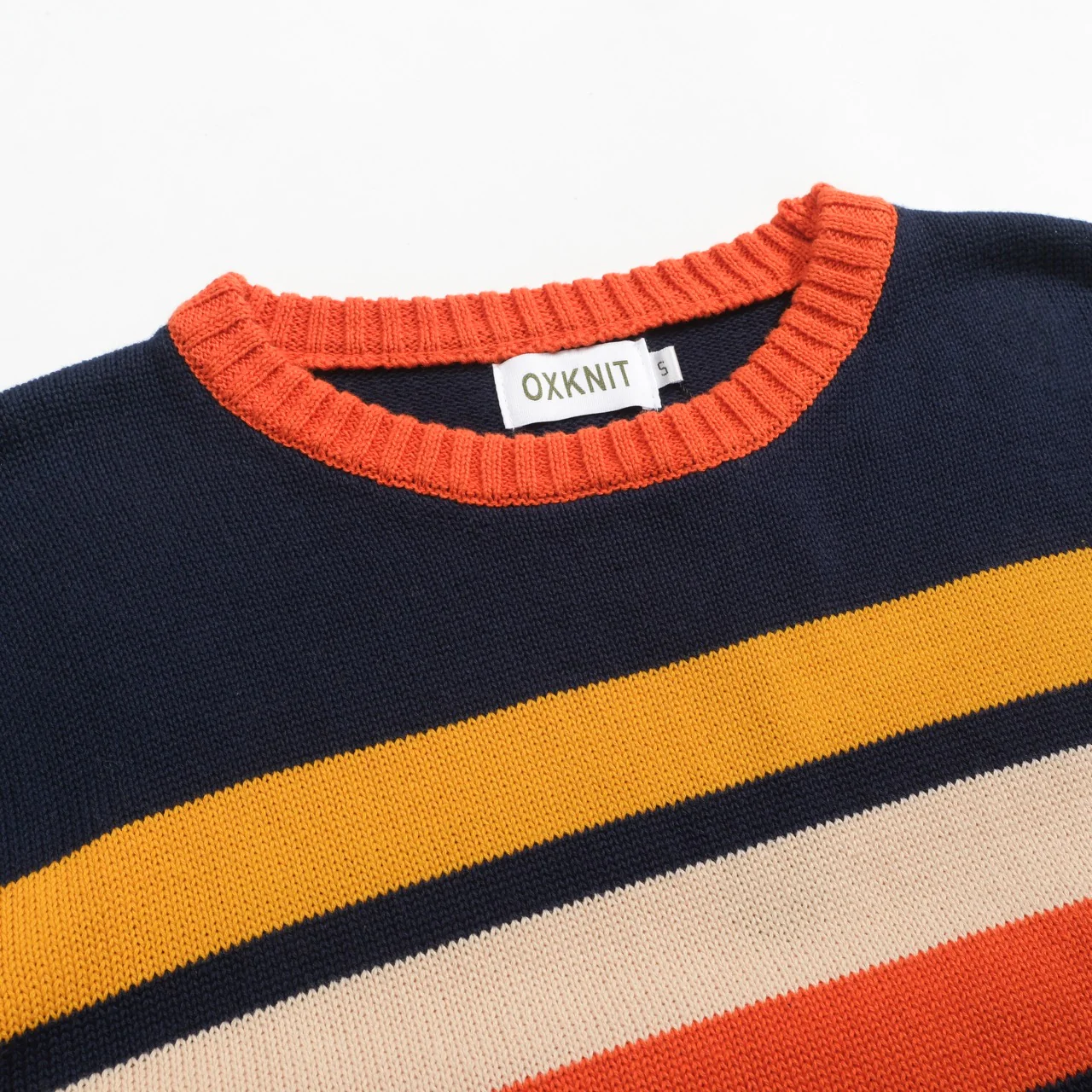 Men's dark blue retro art-striped fashionable jacquard round-neck knitwear - Image 4