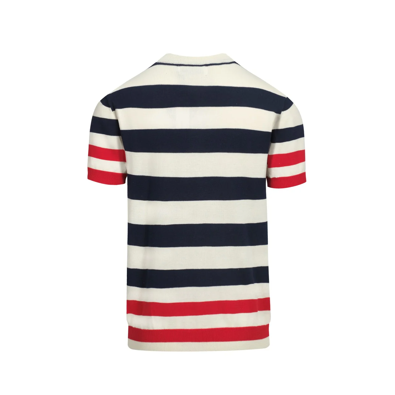 Men's dark blue striped animal embroidery knitted T-shirt - Image 3