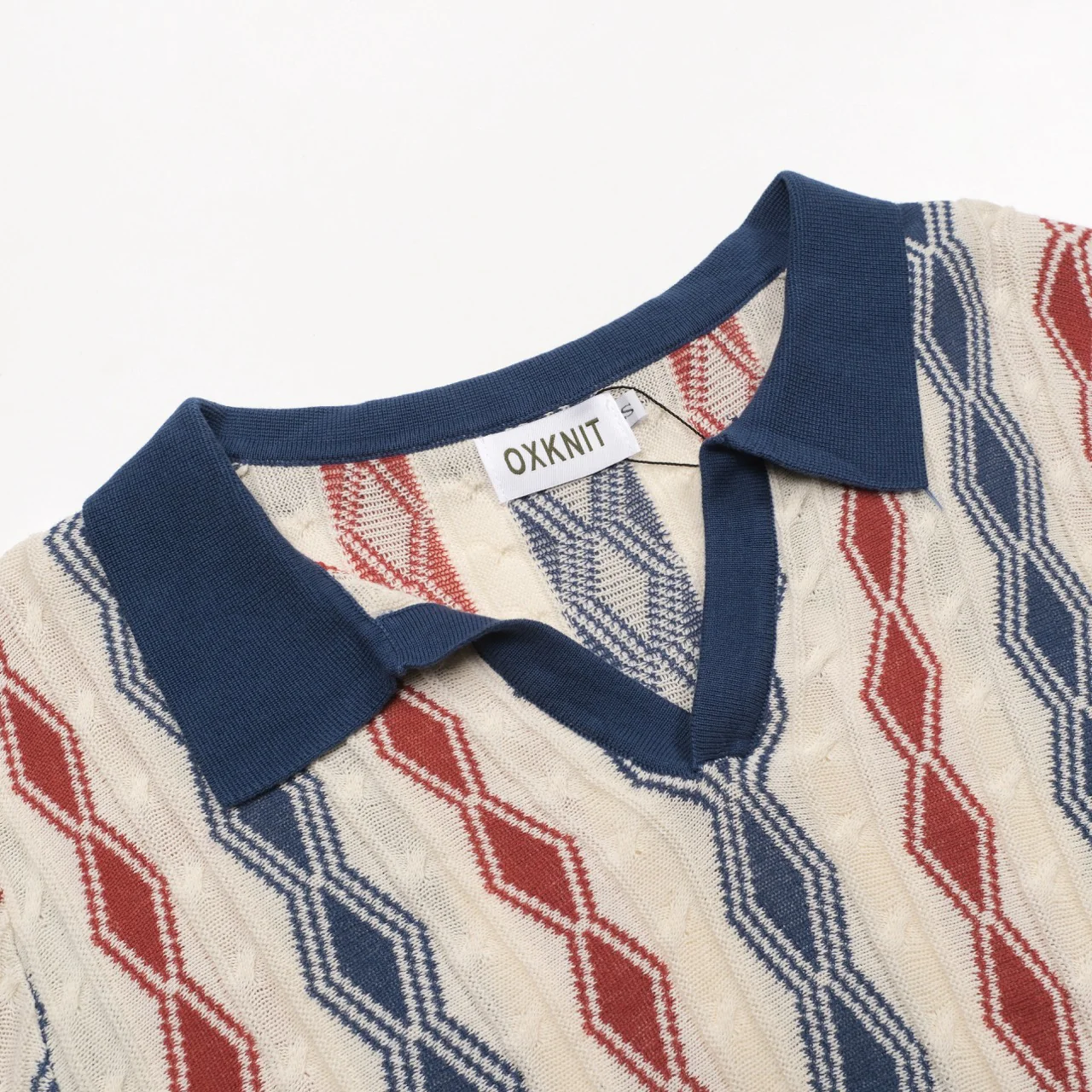 Men's dark blue vintage casual V-neck polo knitwear - Image 4