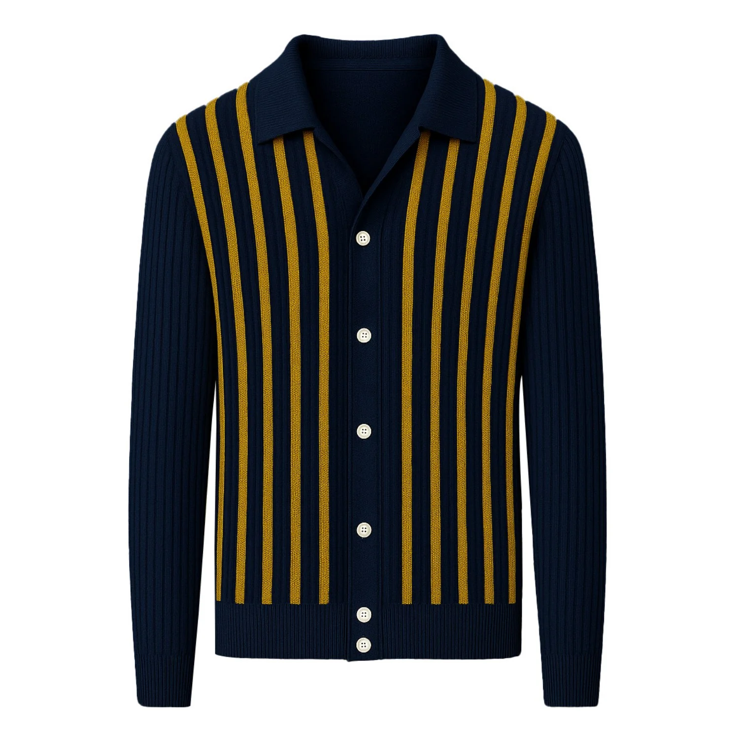 Men's dark blue vintage striped cardigan