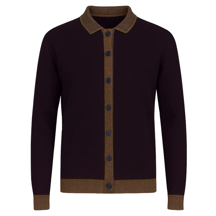 Men's Dark purple gold thread retro knitted cardigan