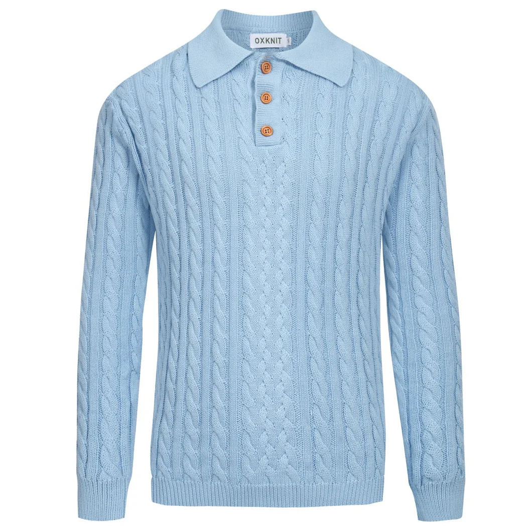 Men's fashionable blue knitted textured polo shirt