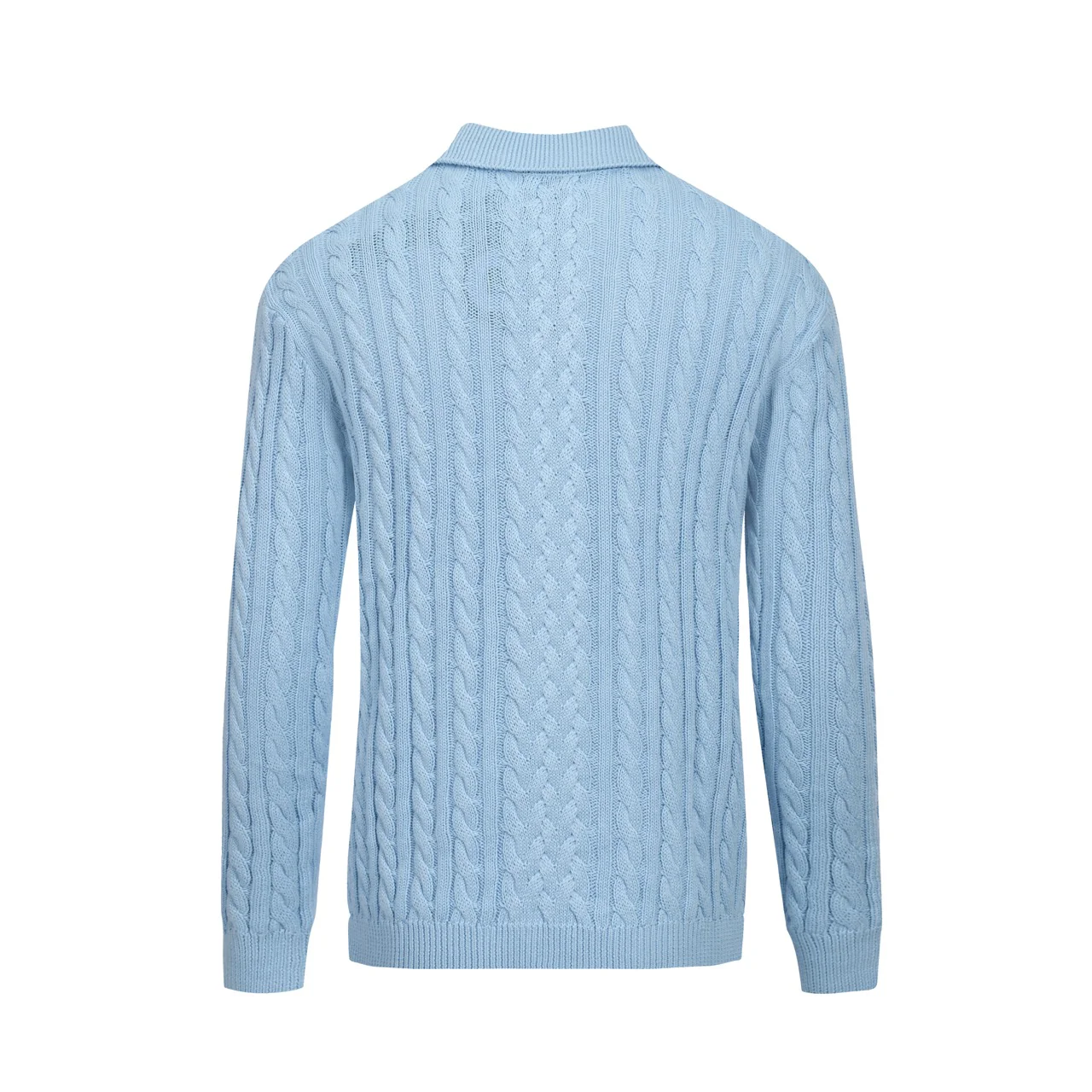 Men's fashionable blue knitted textured polo shirt - Image 3