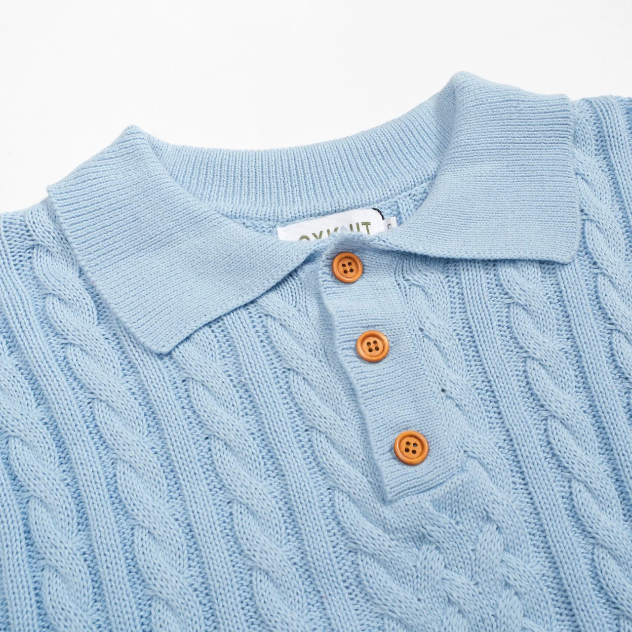 Men's fashionable blue knitted textured polo shirt - Image 4