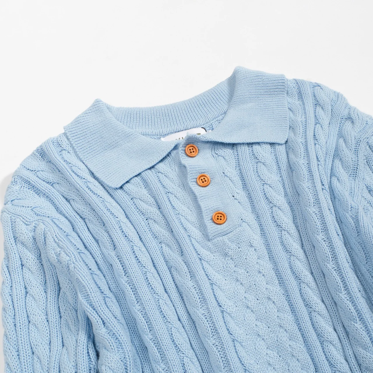 Men's fashionable blue knitted textured polo shirt - Image 9