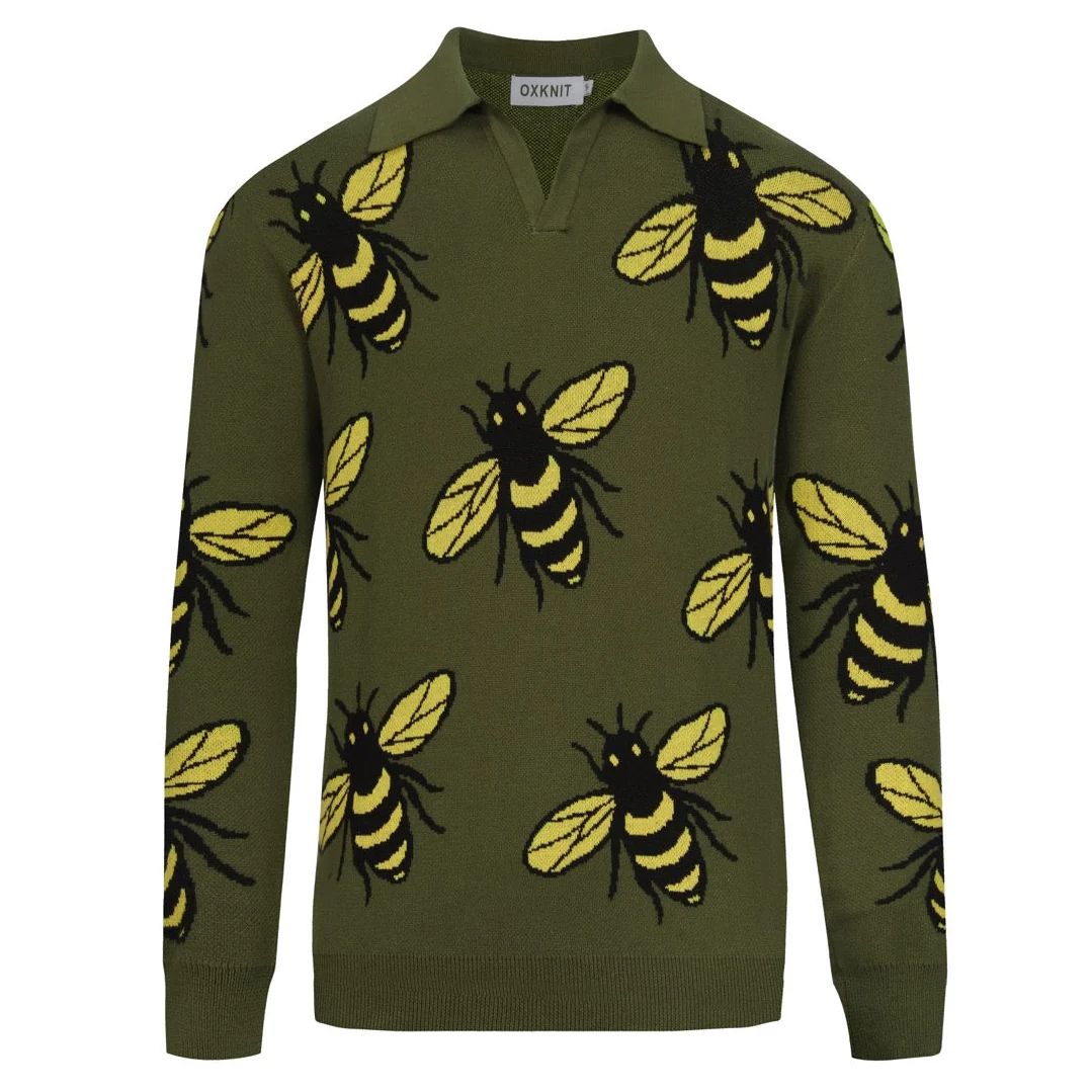 Men's Green Bee vintage V-neck knit polo