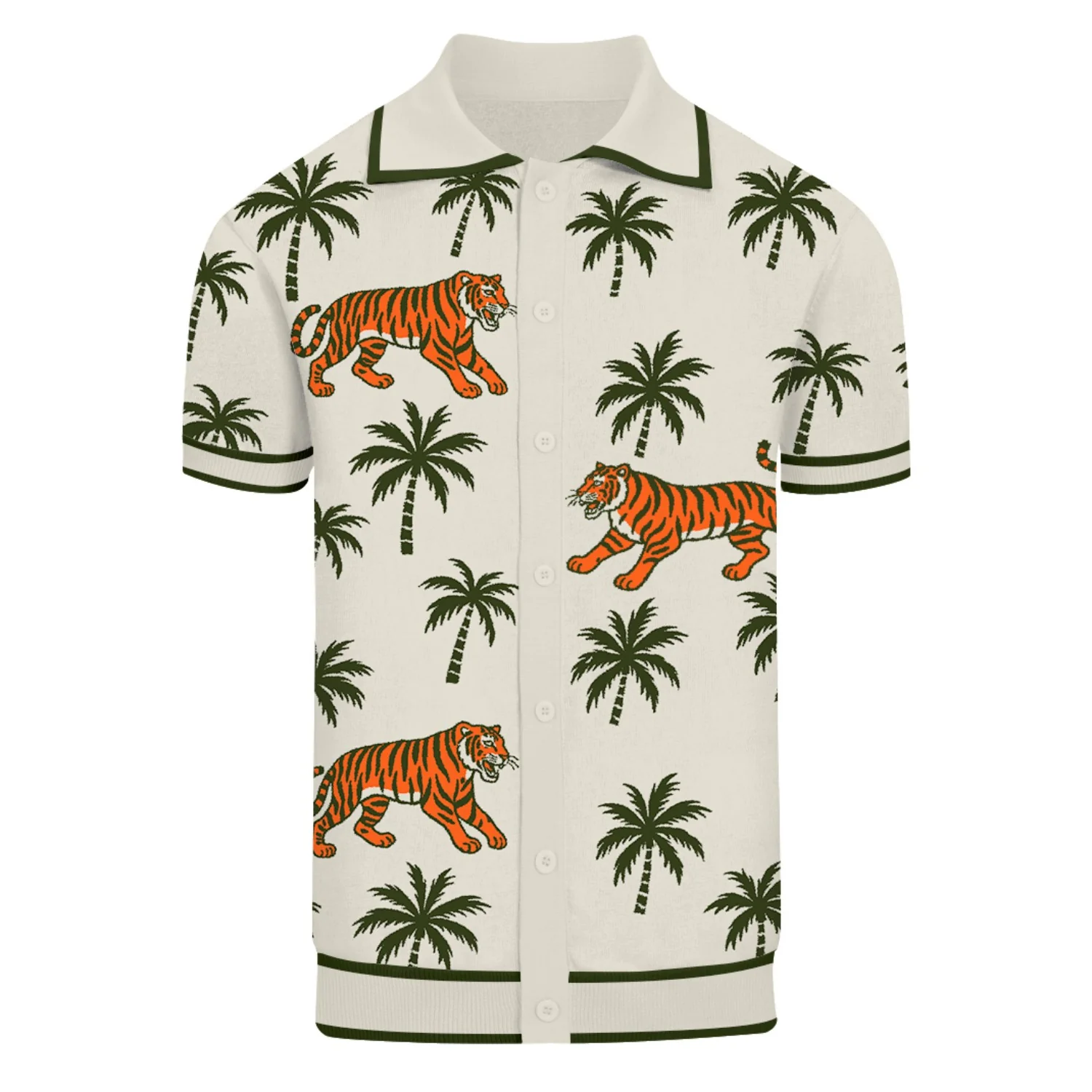 Men's green coconut tree animal knitted cardigan