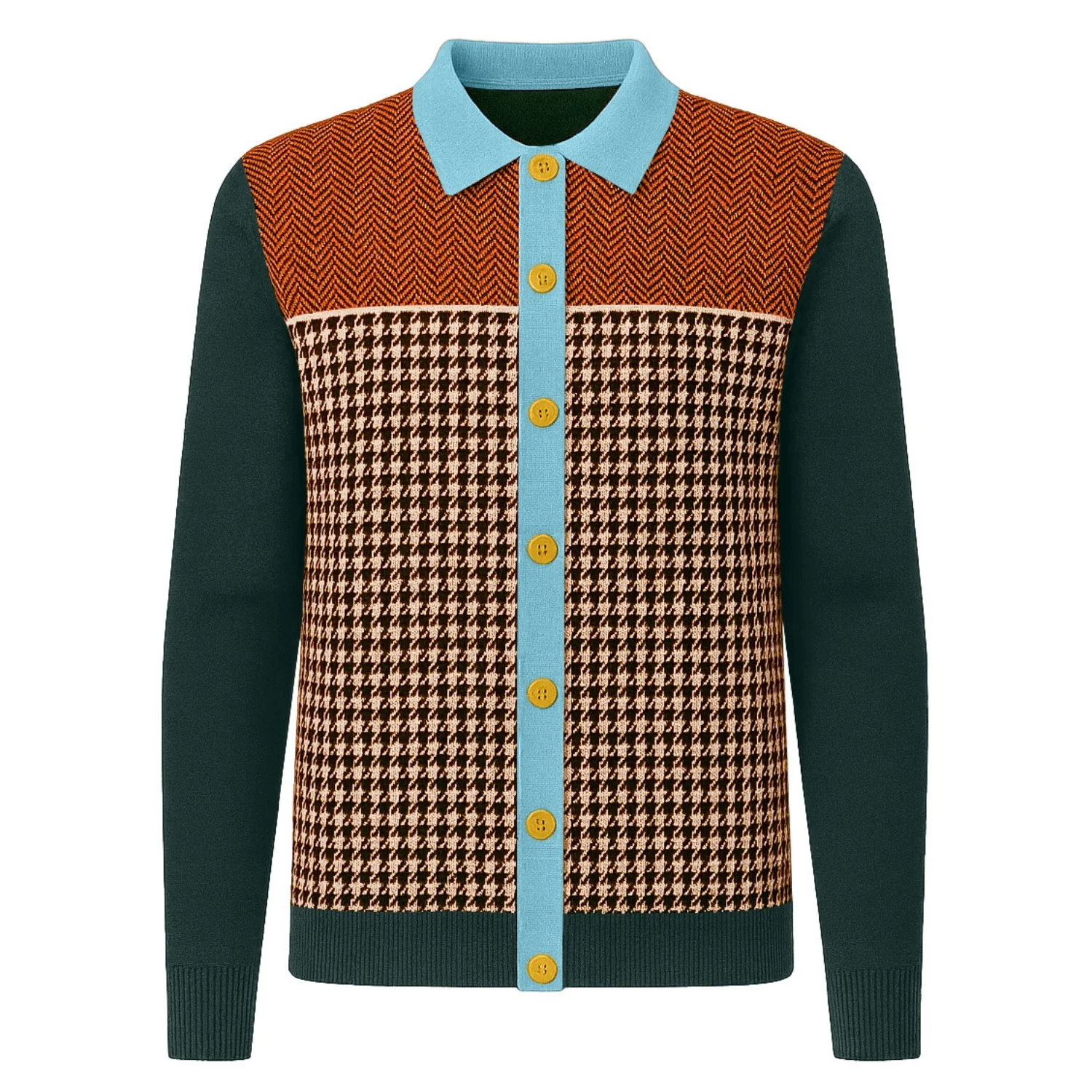 Men's Green Fashion Street Jacquard Knitted Cardigan
