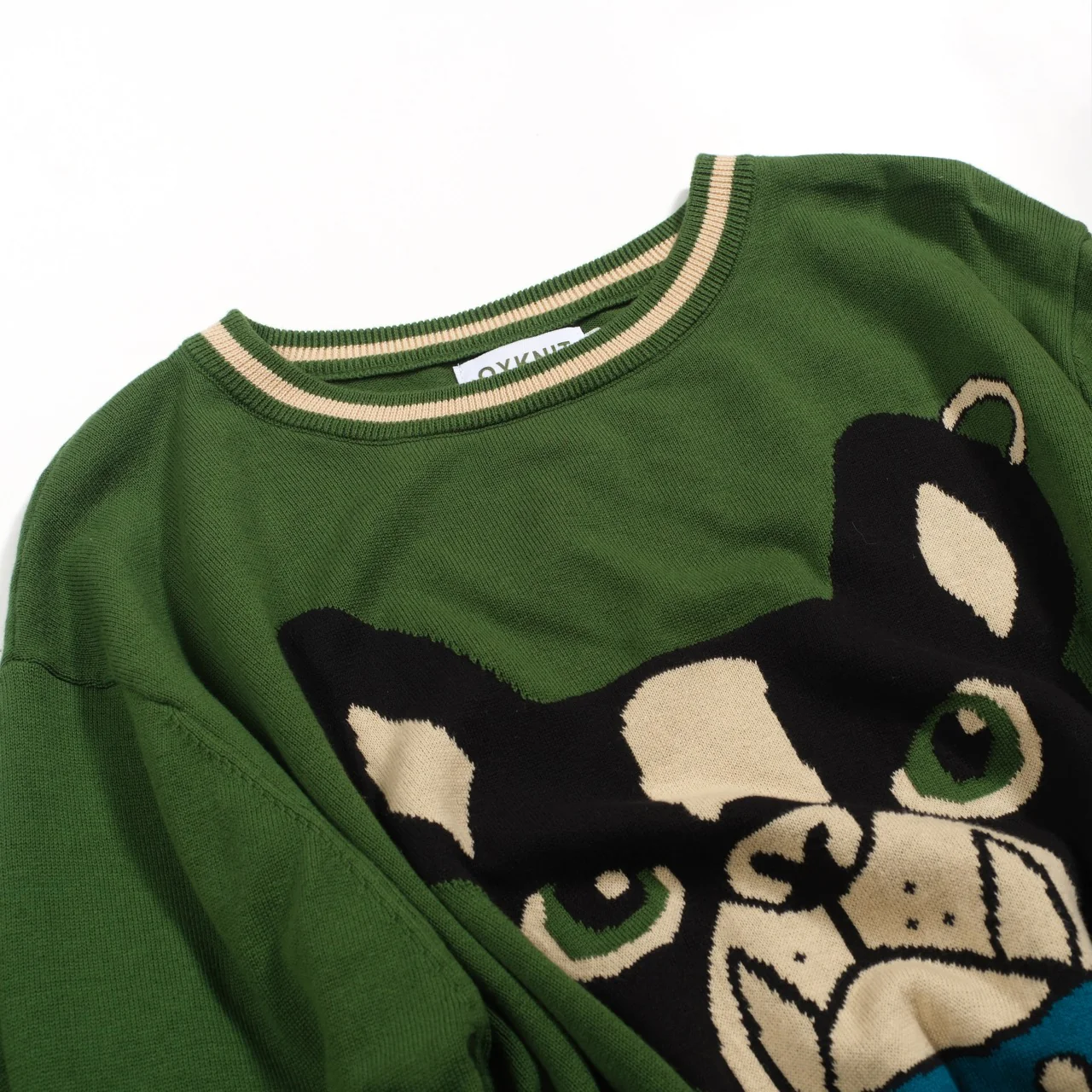 Men's green French bulldog jacquard knitwear - Image 9