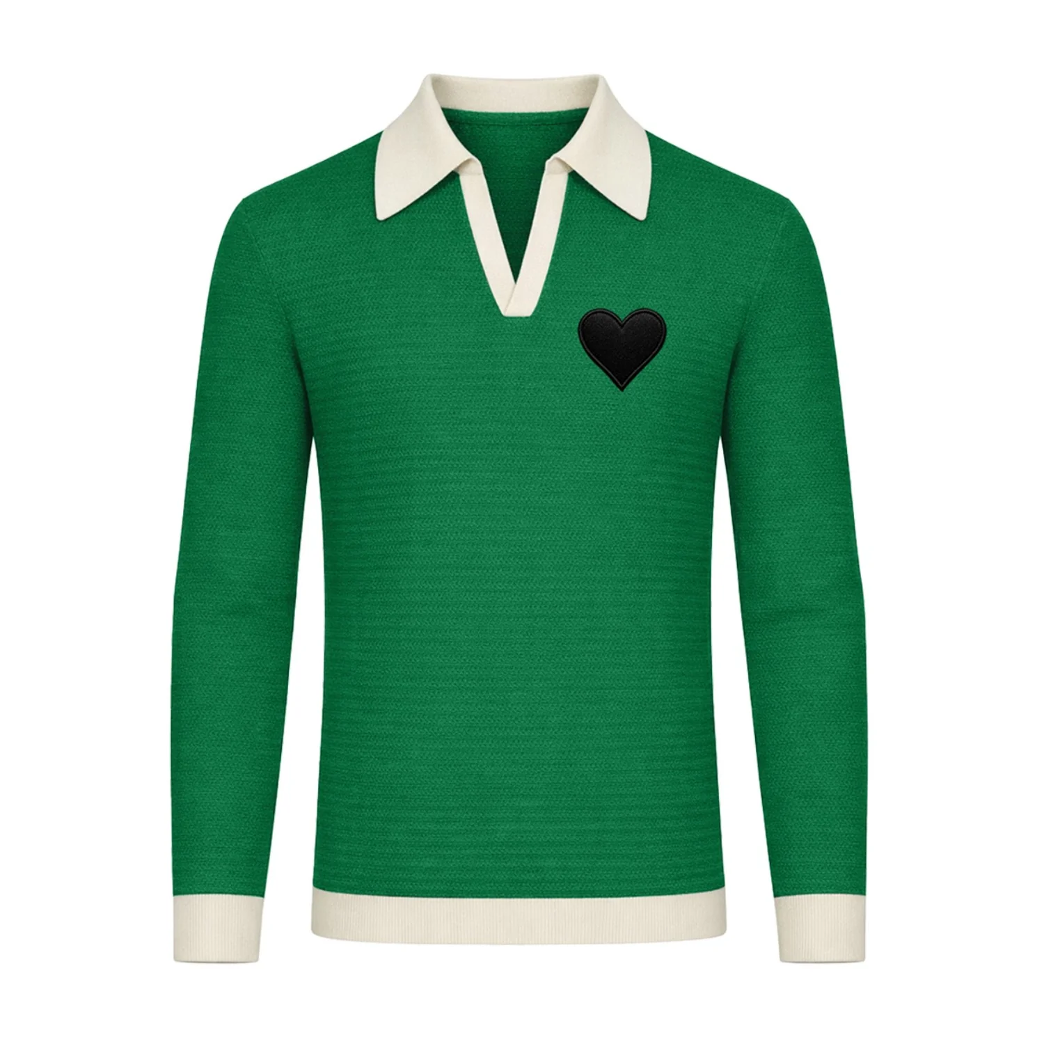 Men's Green Heart Embroidered Classic Knit Polo