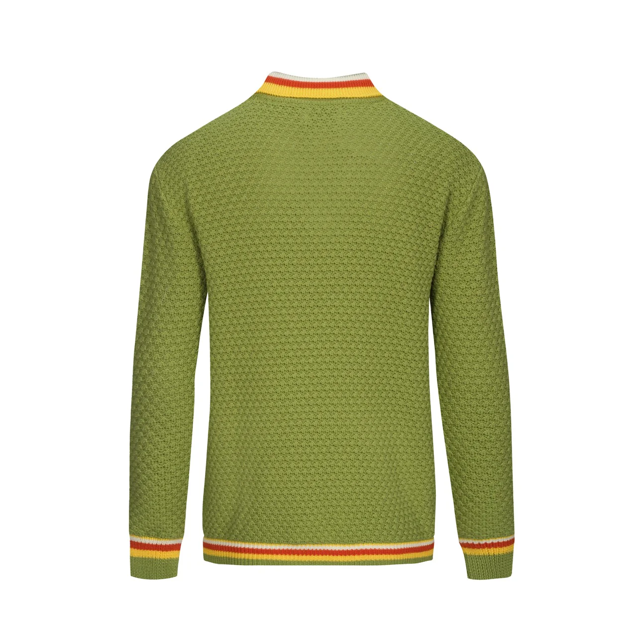 Men's green knitted texture striped V-neck polo shirt - Image 3