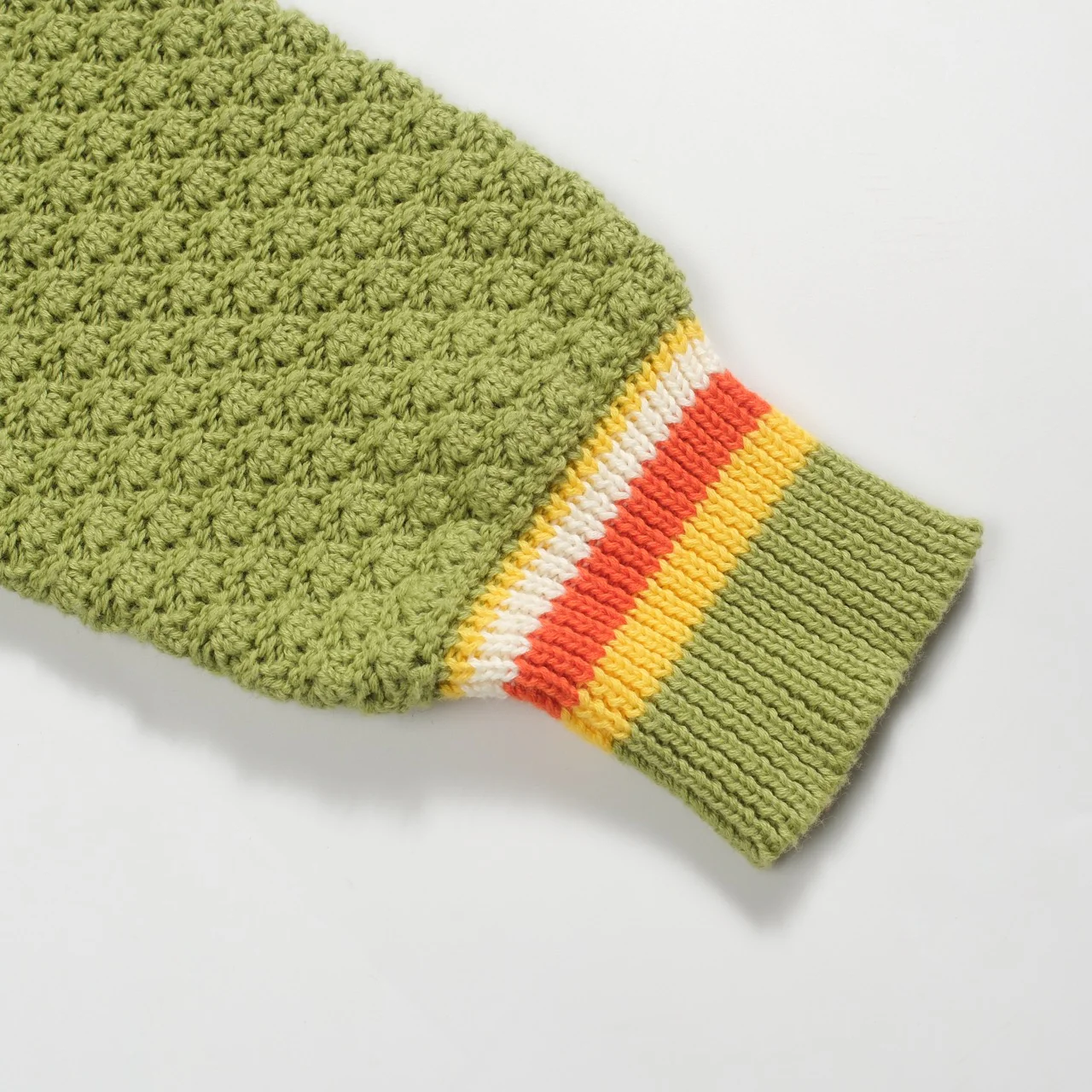 Men's green knitted texture striped V-neck polo shirt - Image 7
