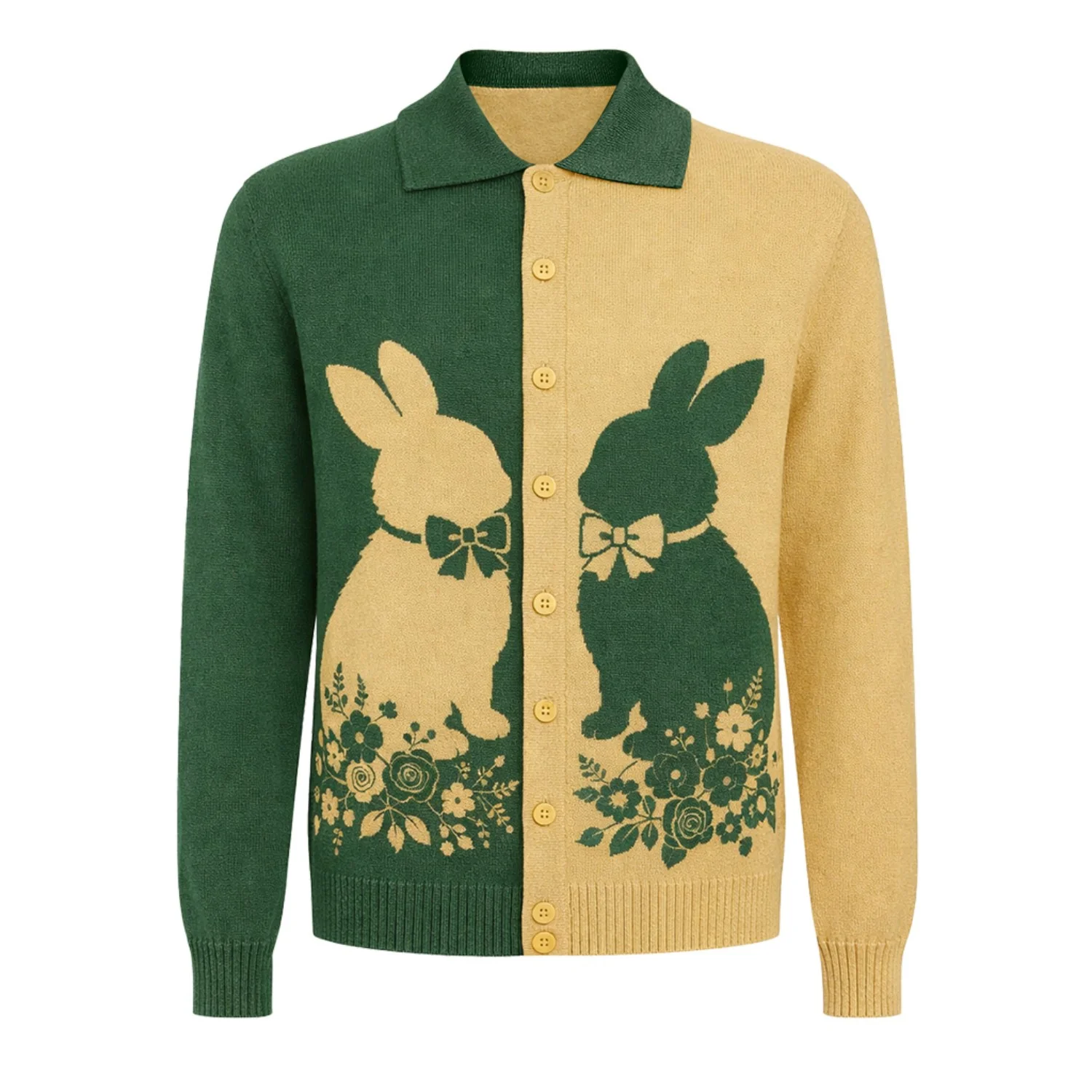 Men's Green Rabbit Classic Vintage Jacquard Cardigan