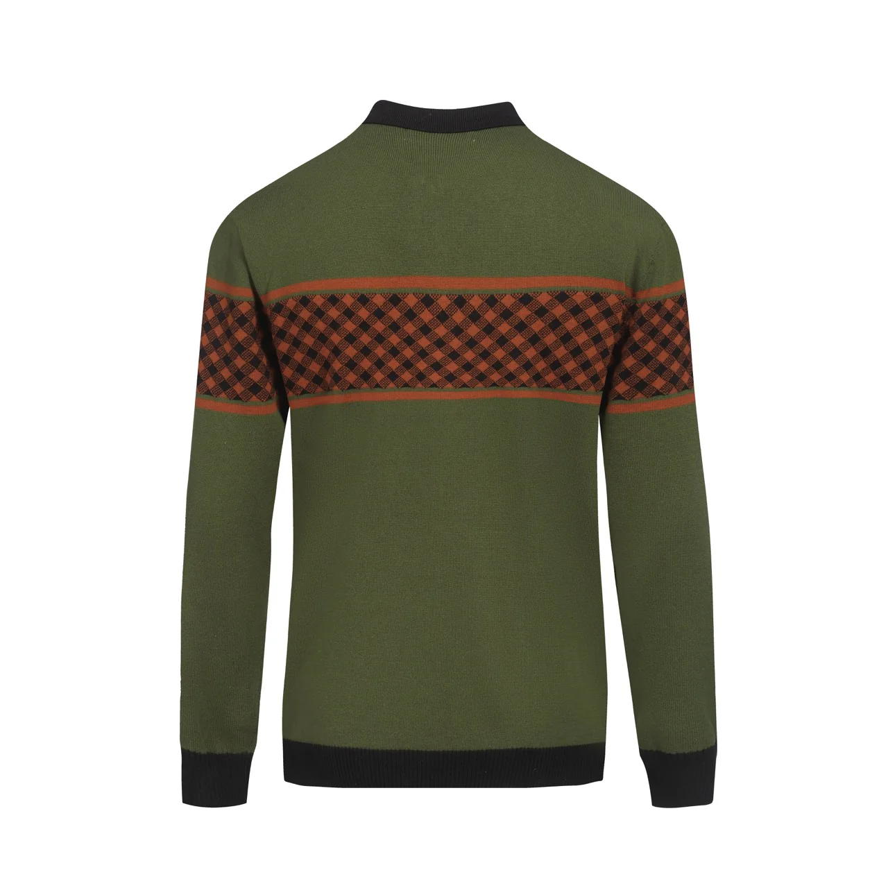 Men's green retro grid jacquard knitted cardigan - Image 3