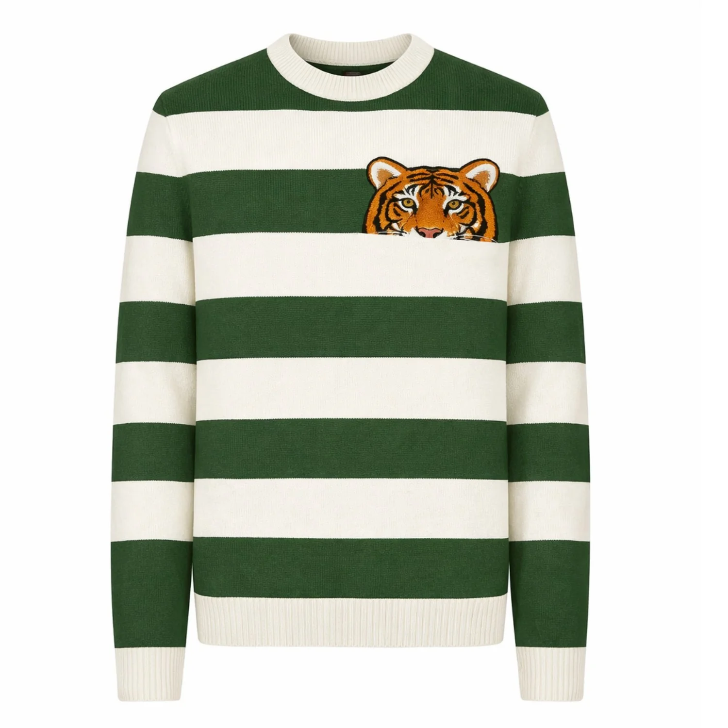Men's green striped classic embroidery vintage knitwear