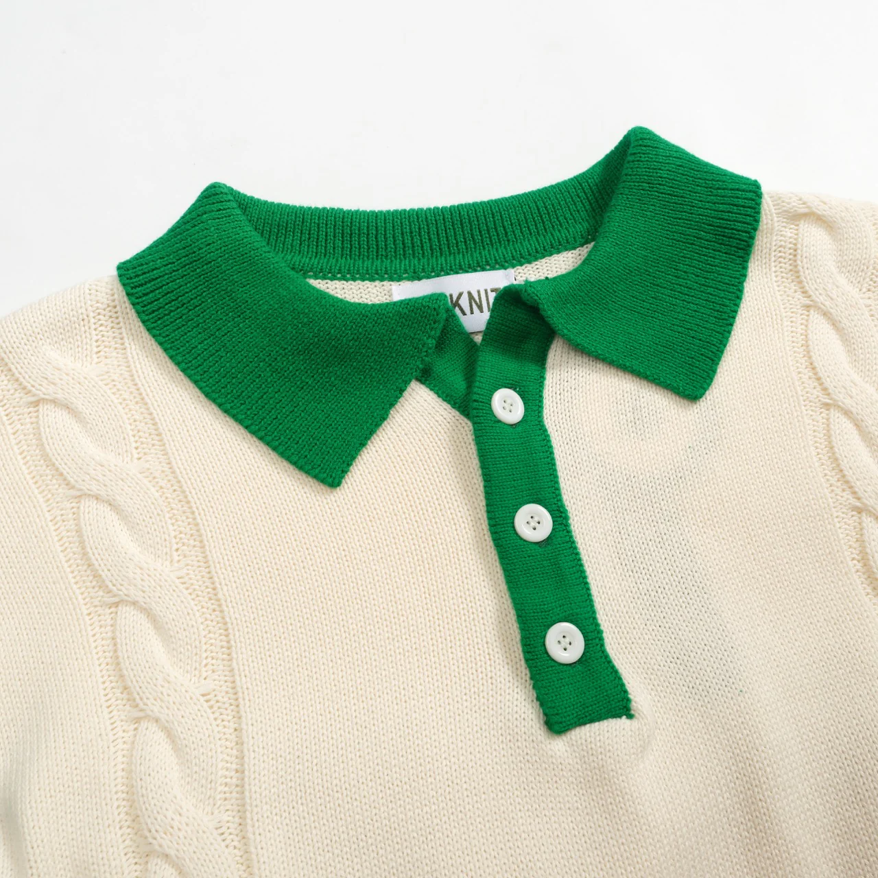Men's green twist vintage knitted polo shirt - Image 2