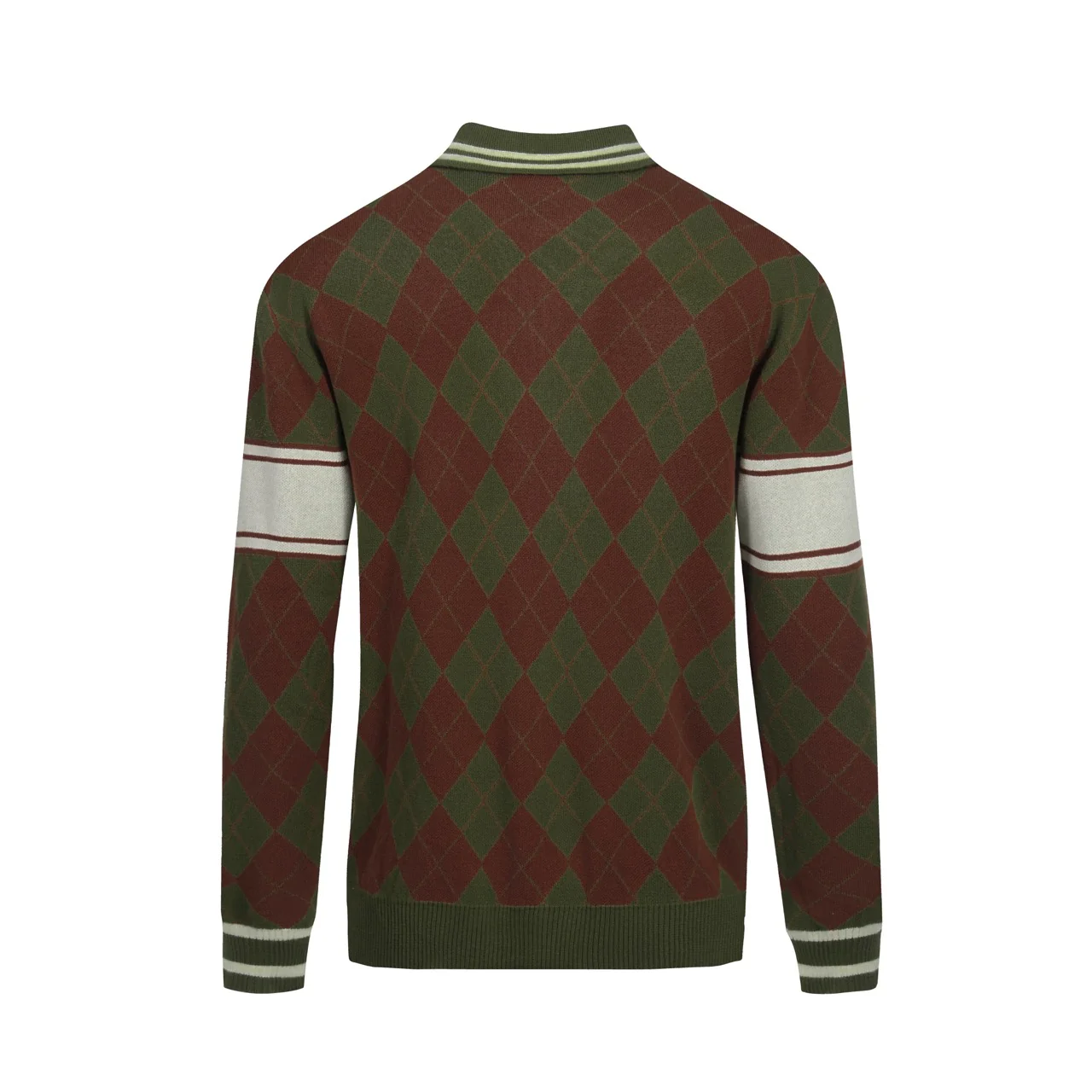 Men's green vintage diamond check knit zipper cardigan - Image 3