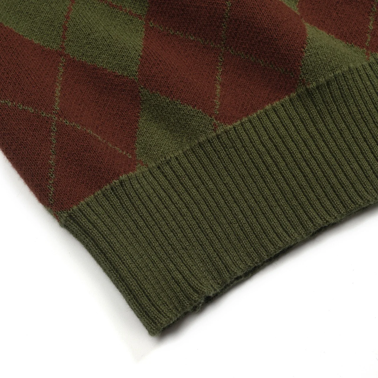 Men's green vintage diamond check knit zipper cardigan - Image 5