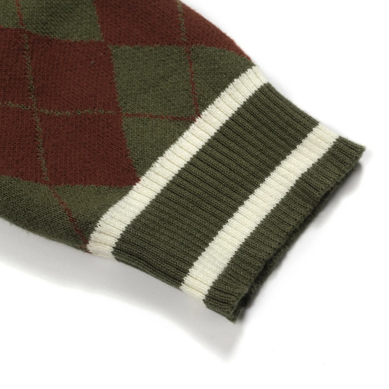 Men's green vintage diamond check knit zipper cardigan - Image 6