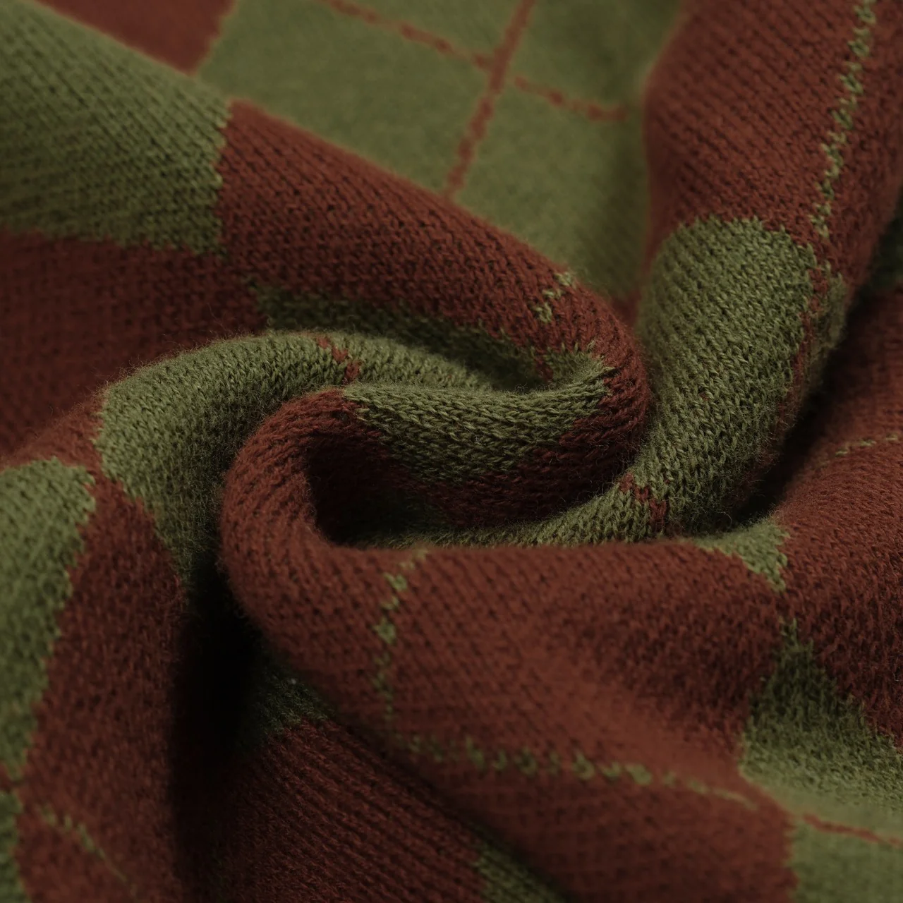Men's green vintage diamond check knit zipper cardigan - Image 8