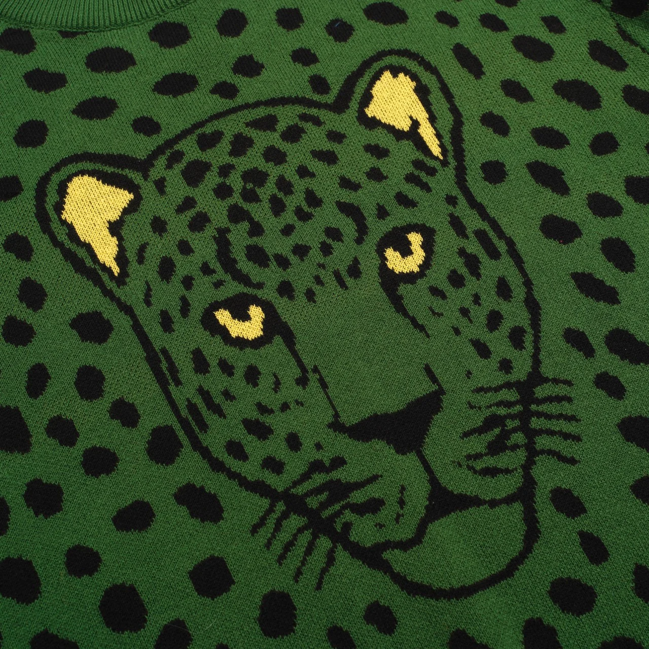 Men's green vintage leopard print jacquard knitwear - Image 2