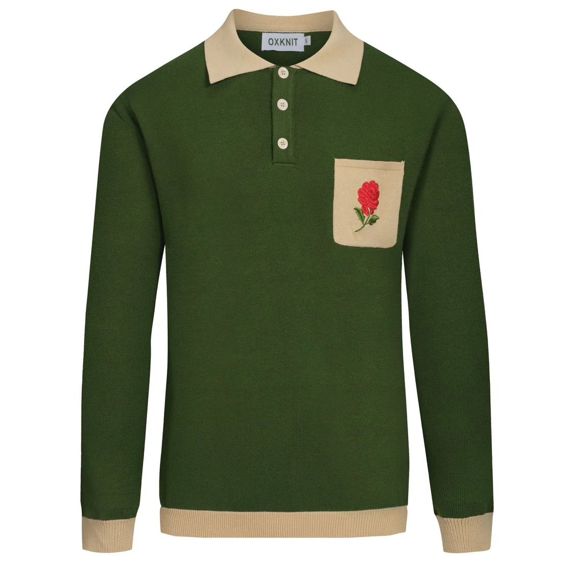 Men's green vintage pocket embroidered rose polo