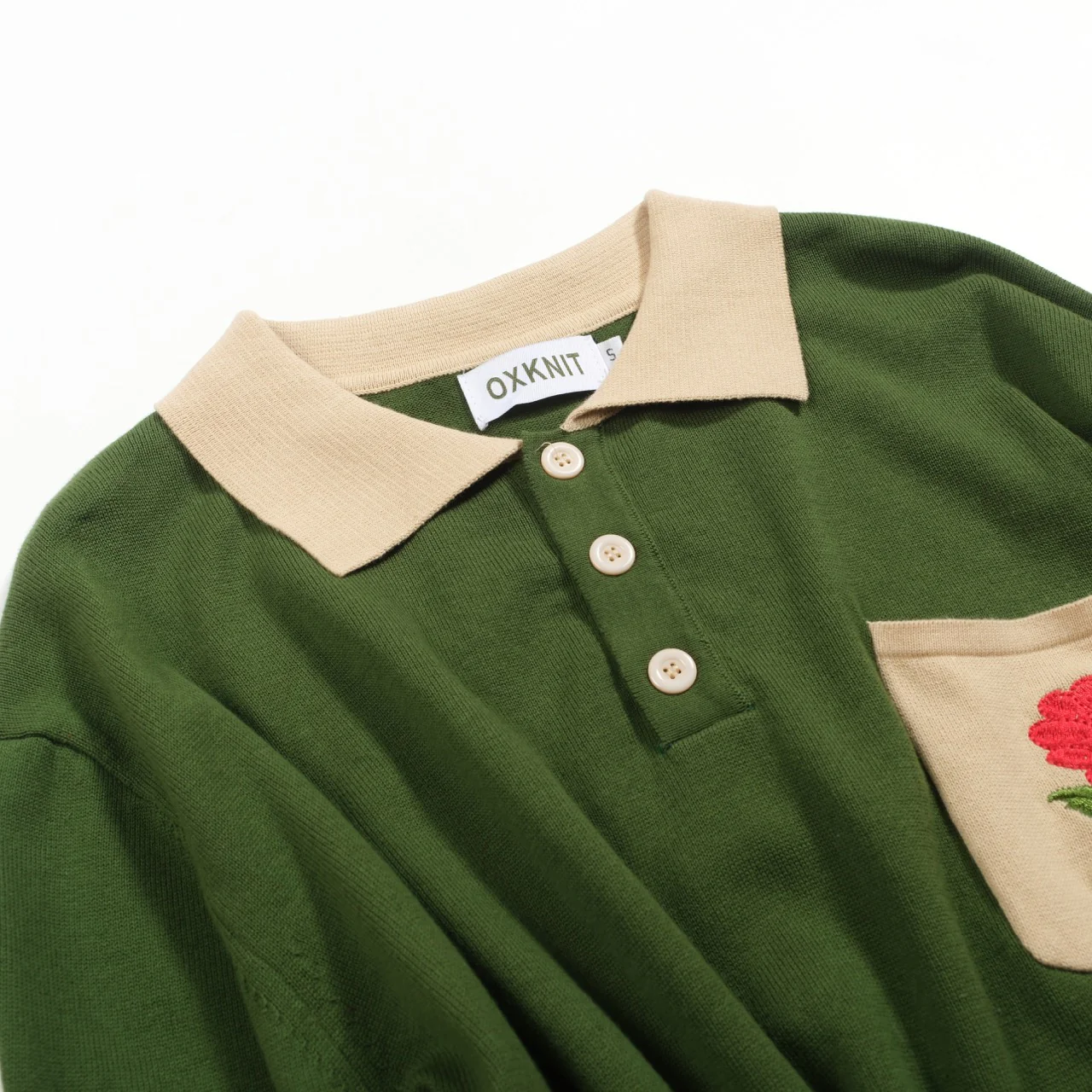 Men's green vintage pocket embroidered rose polo - Image 8