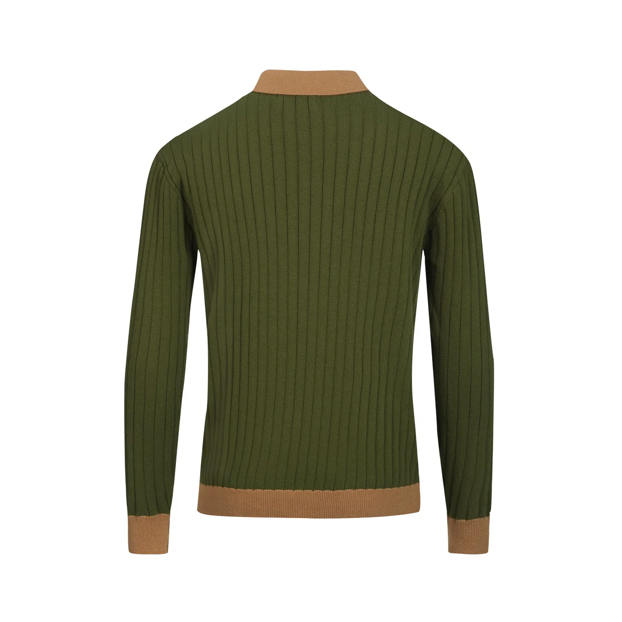 Men's green vintage pothole knit V-neck polo shirt - Image 3